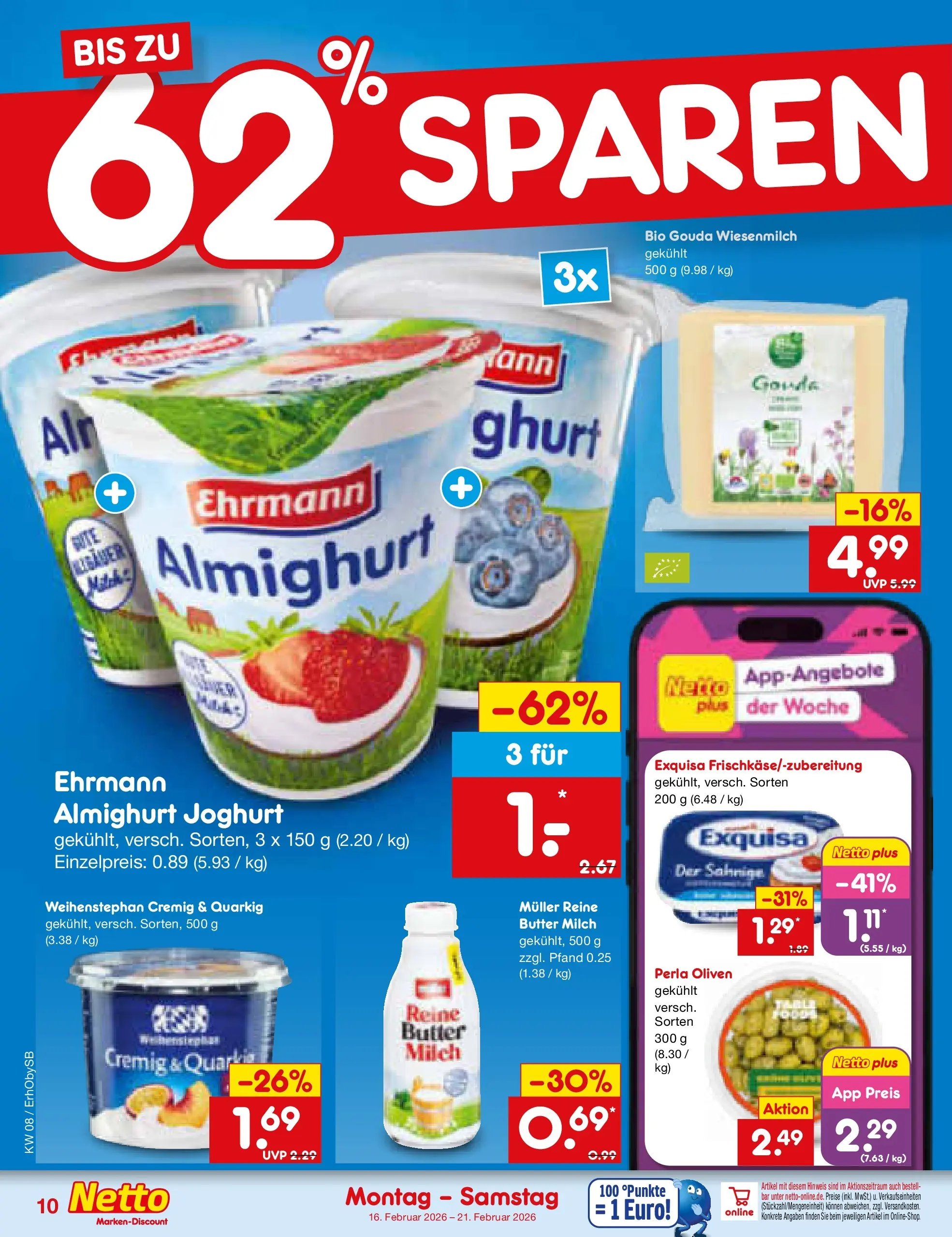 Netto Marken-Discount prospekt Mauern	 (ab 16.02.2026) » Angebote | Seite: 10 | Produkte: Milch, Butter, Joghurt, Exquisa