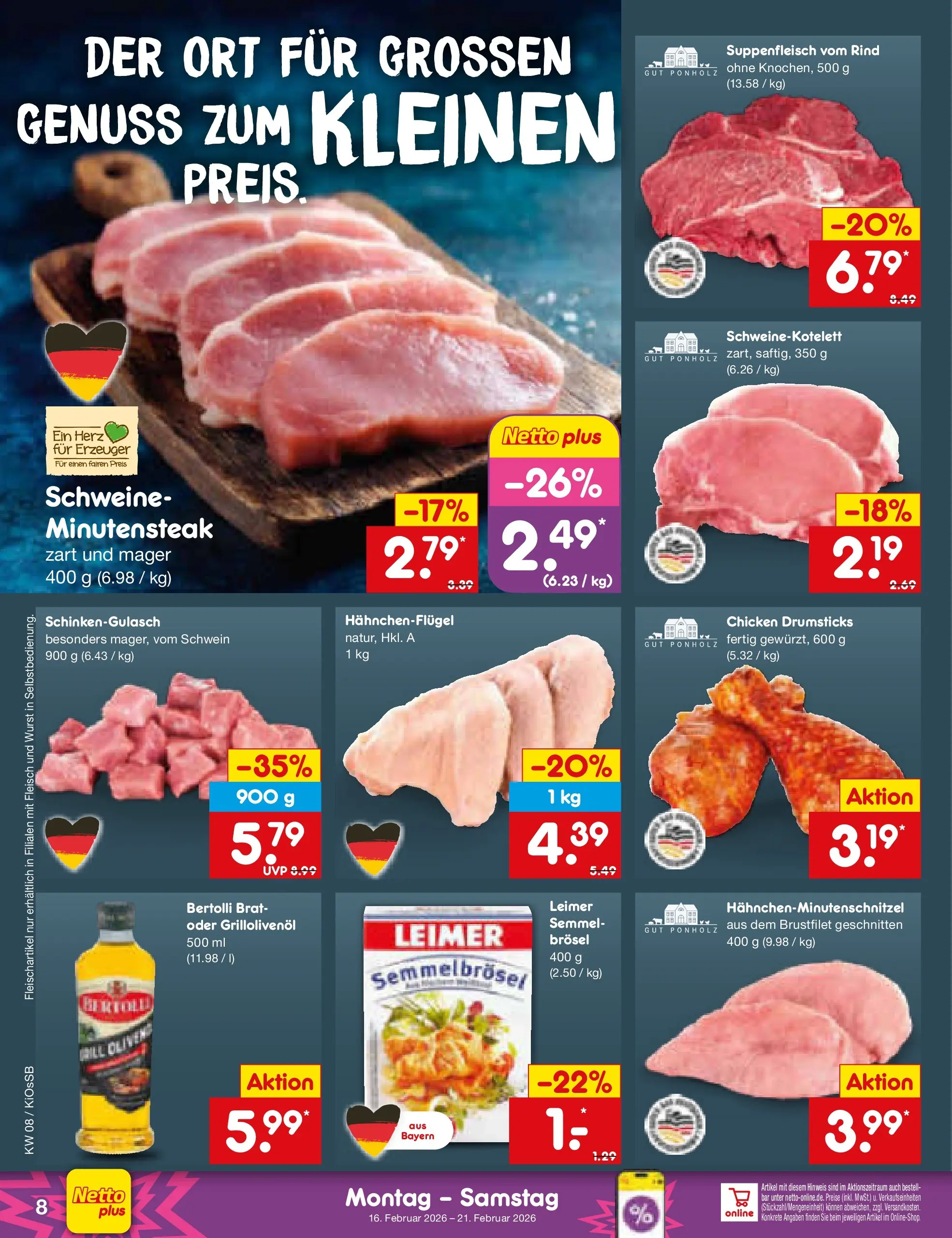 Netto Marken-Discount prospekt Oberhaid	 (ab 15.02.2026) » Angebote | Seite: 8 | Produkte: Suppenfleisch, Wurst, Fleisch