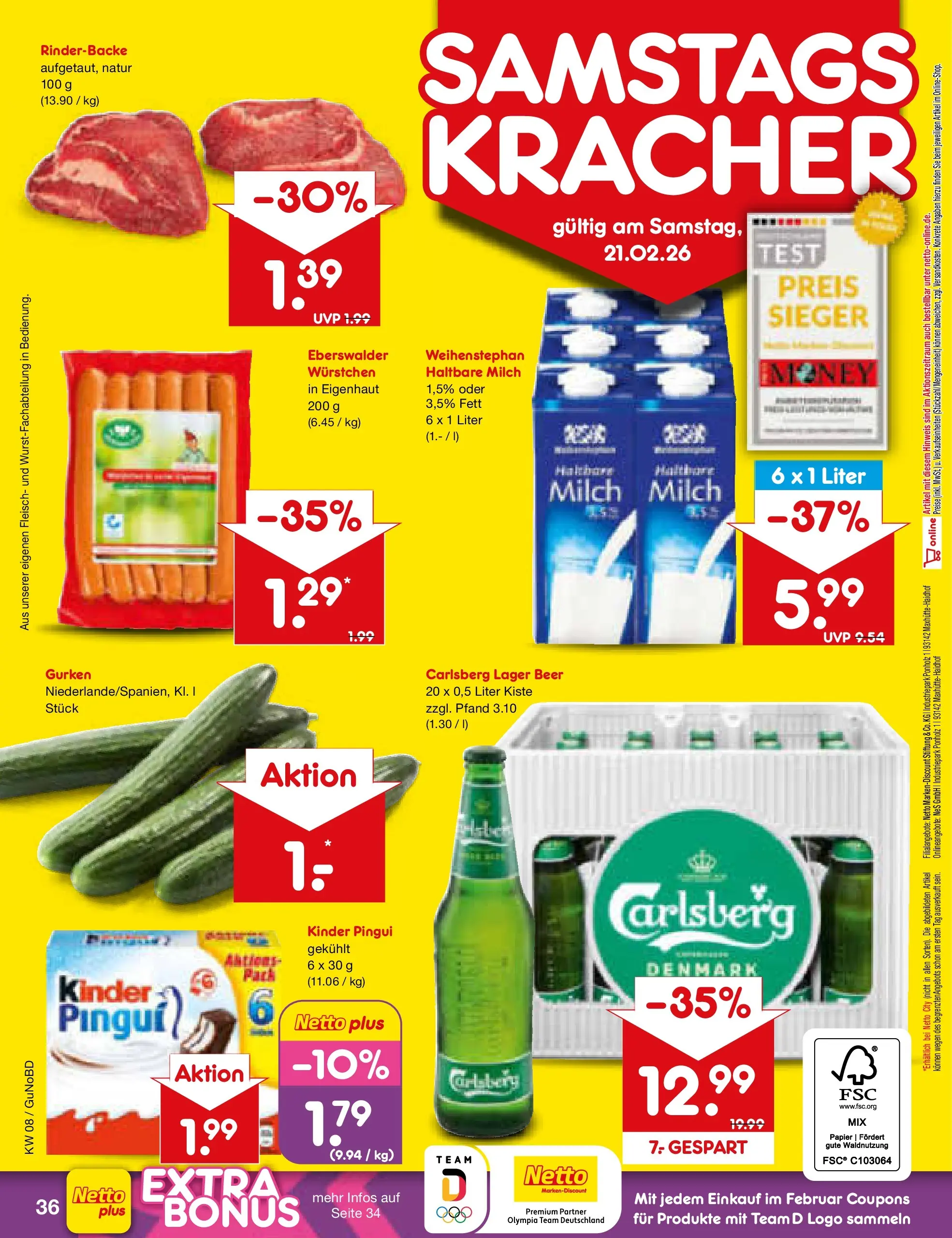 Netto Marken-Discount prospekt Augustusburg	 (ab 15.02.2026) » Angebote | Seite: 50 | Produkte: Carlsberg, Milch, Haltbare milch, Fleisch