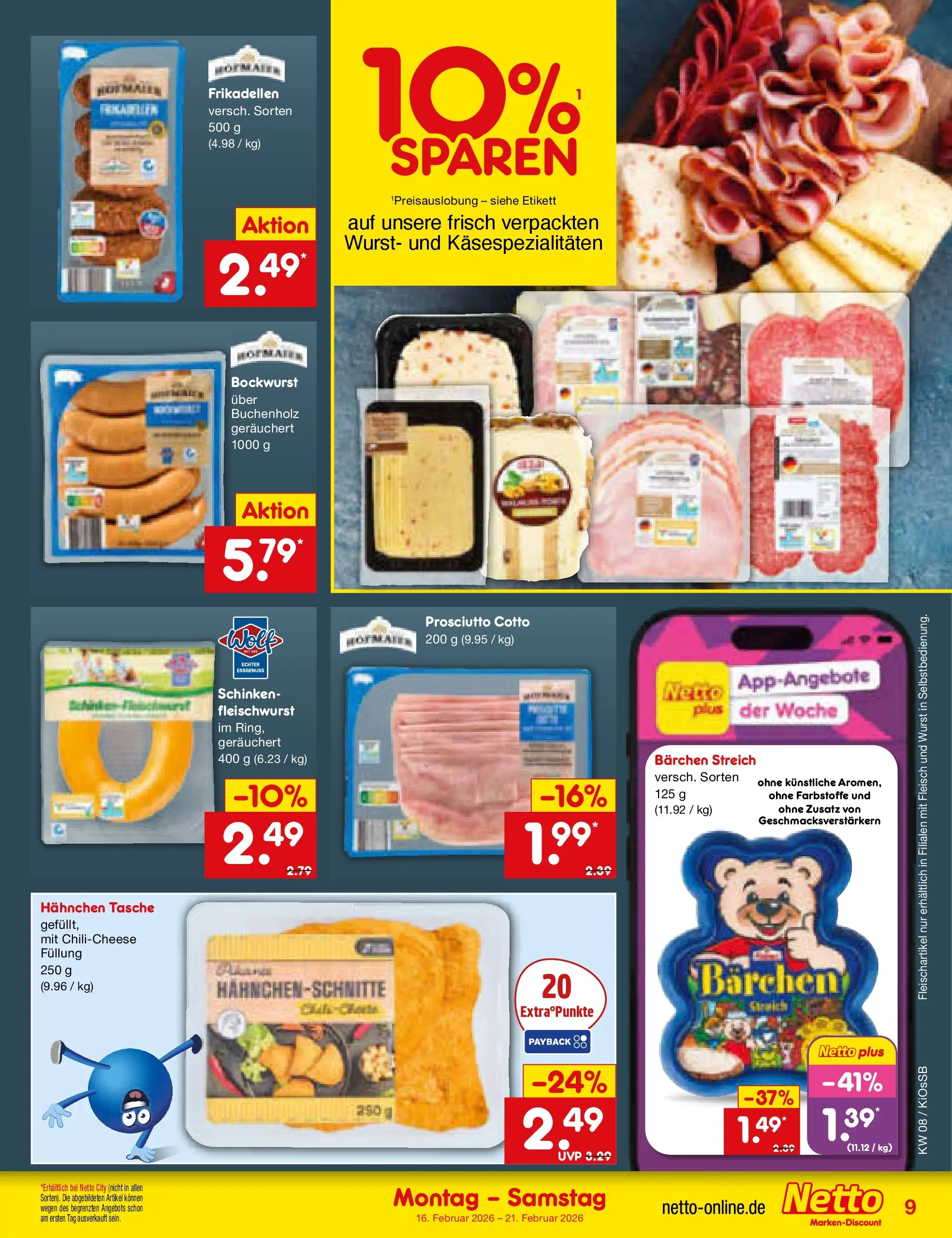 Netto Marken-Discount prospekt Oberhaid	 (ab 15.02.2026) » Angebote | Seite: 9 | Produkte: Tasche, Bockwurst, Wurst, Fleisch