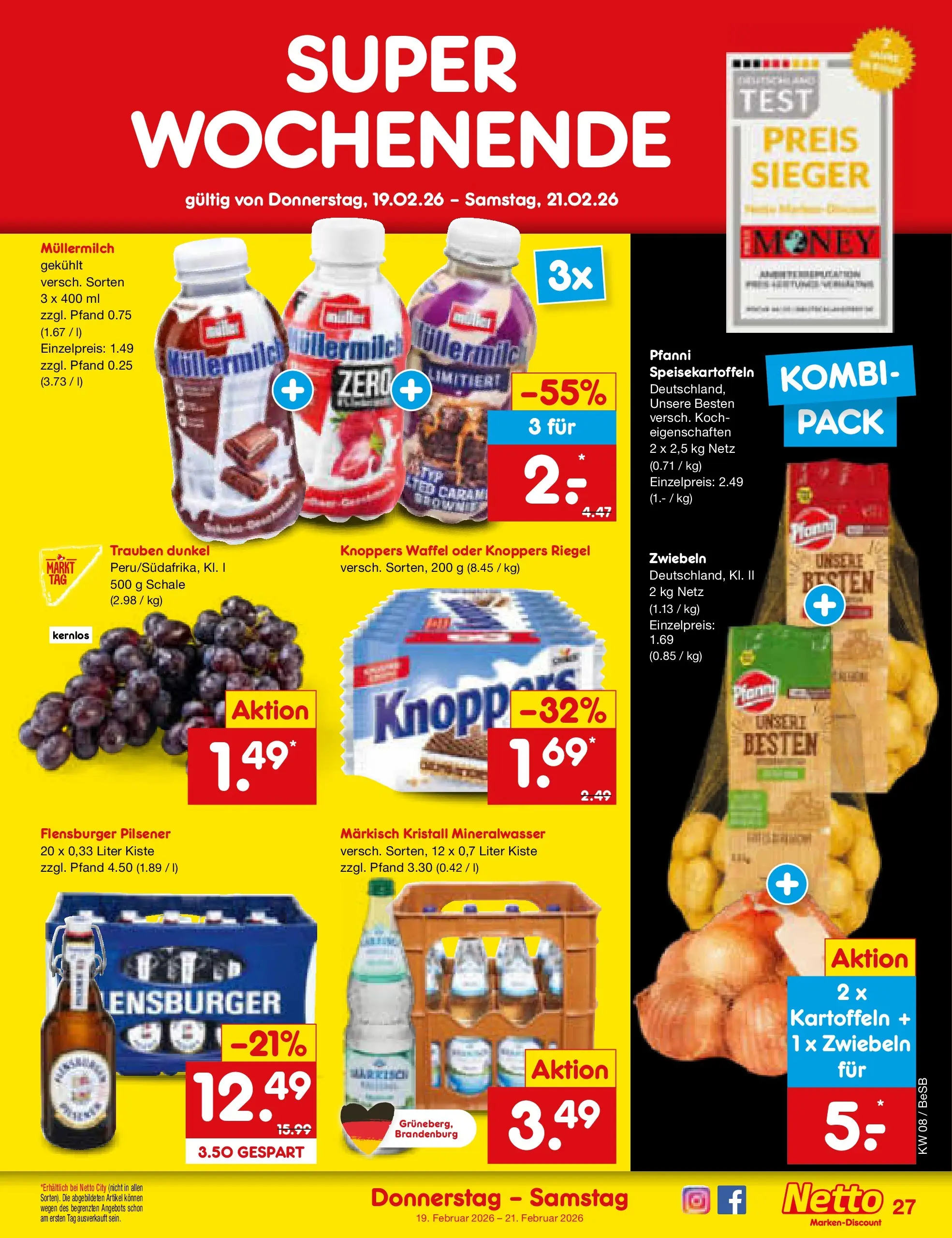 Netto Marken-Discount prospekt Kremmen	 (ab 16.02.2026) » Angebote | Seite: 41 | Produkte: Trauben, Flensburger, Zwiebeln, Müllermilch