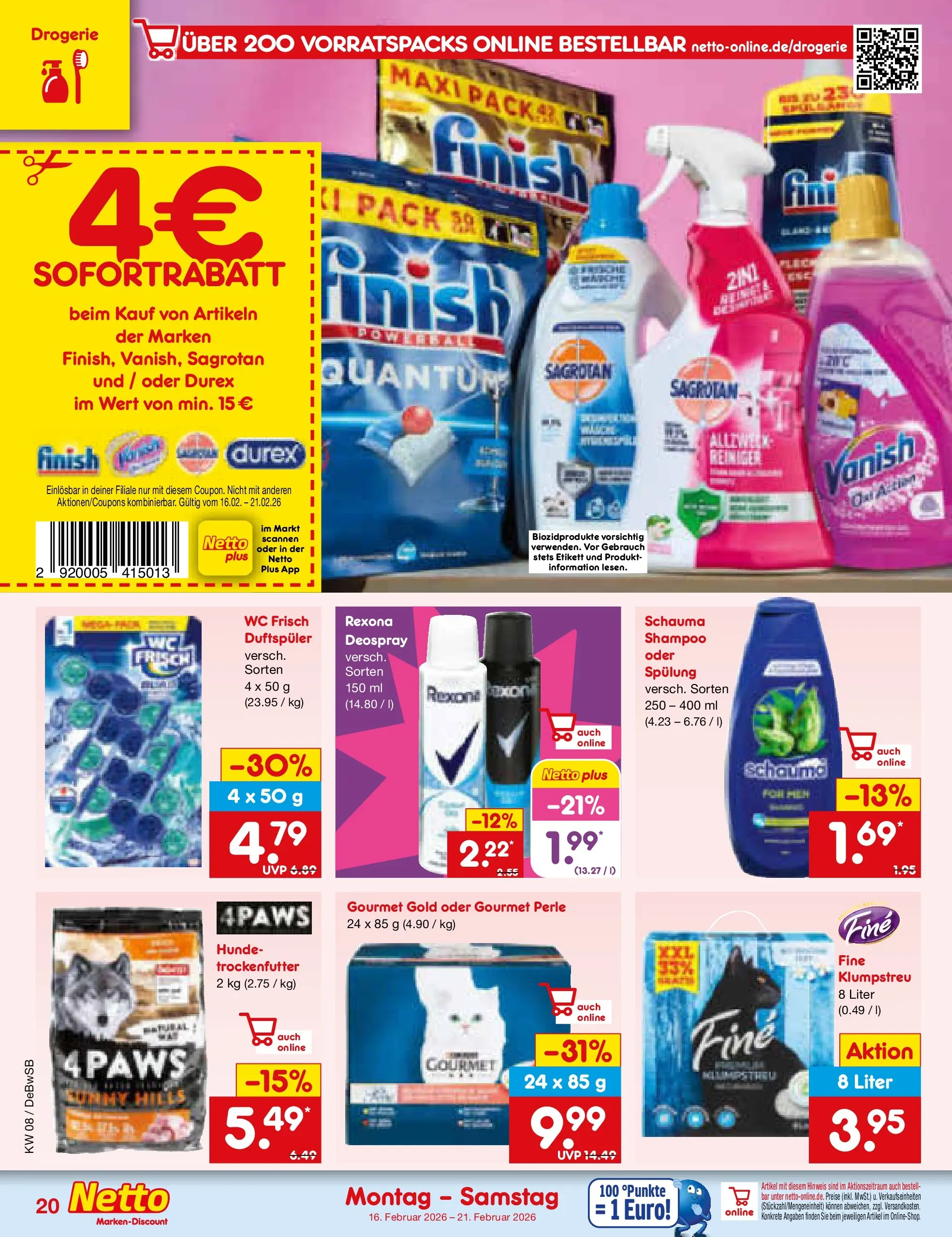 Netto Marken-Discount prospekt Waiblingen-Bittenfeld	 (ab 15.02.2026) » Angebote | Seite: 28 | Produkte: Finish, Spülung, Wc frisch, Deospray