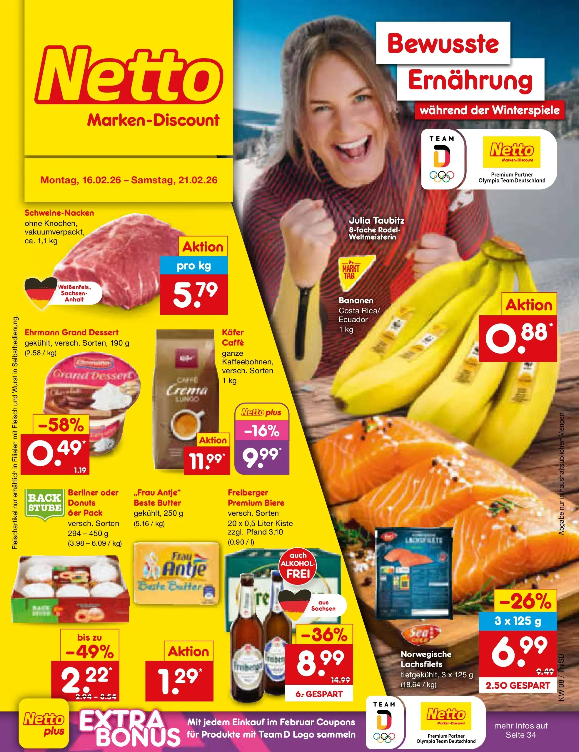 Netto Marken-Discount prospekt Pirna	 (ab 15.02.2026) » Angebote | Seite: 1 | Produkte: Berliner, Butter, Wurst, Fleisch