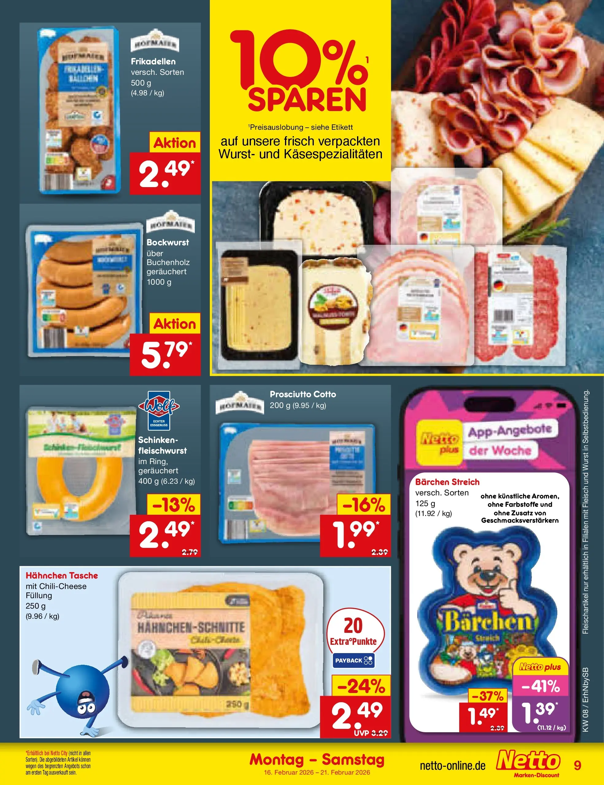Netto Marken-Discount prospekt Metten	 (ab 16.02.2026) » Angebote | Seite: 9 | Produkte: Tasche, Bockwurst, Hahnchen, Schinken