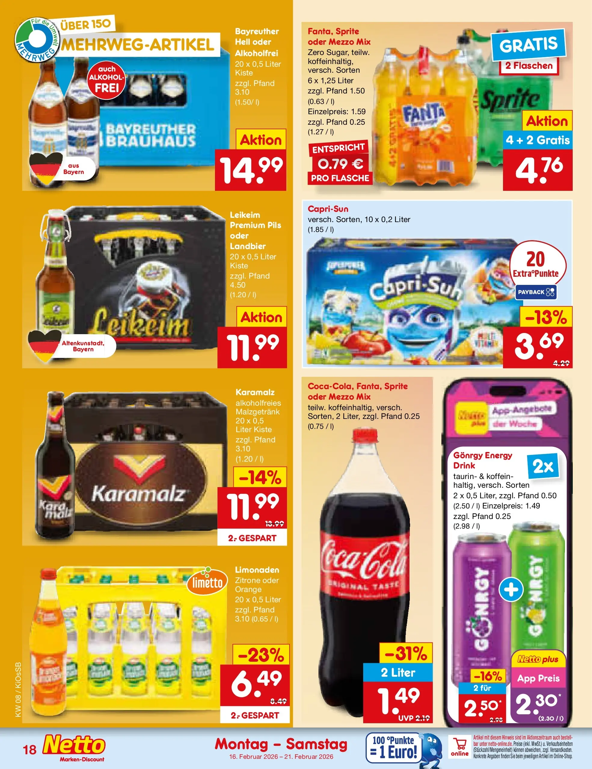 Netto Marken-Discount prospekt Oberhaid	 (ab 15.02.2026) » Angebote | Seite: 22 | Produkte: Energy, Pils, Zitrone, Oder mezzo mix