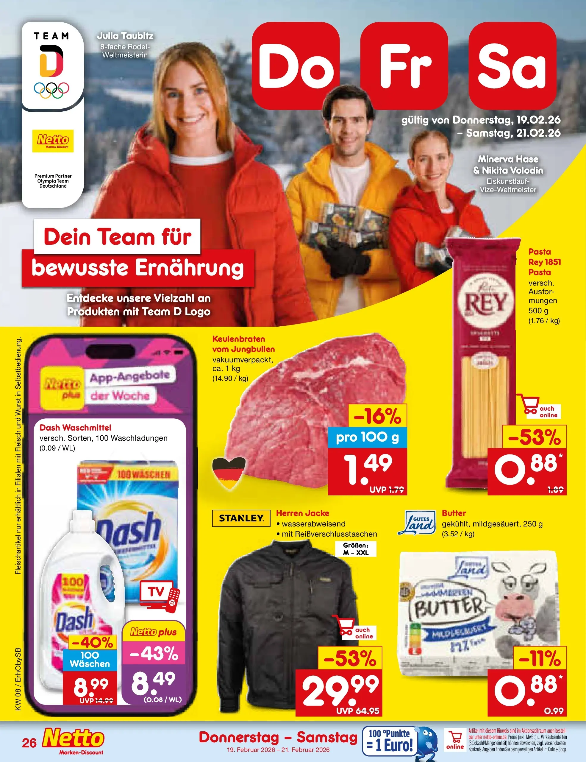 Netto Marken-Discount prospekt Mauern	 (ab 16.02.2026) » Angebote | Seite: 40 | Produkte: Butter, Waschmittel, Jacke, Pasta