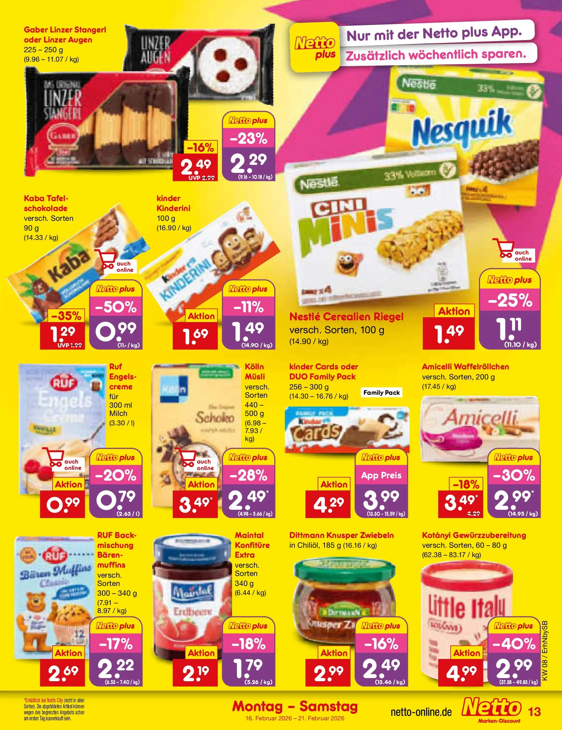 Netto Marken-Discount prospekt Metten	 (ab 16.02.2026) » Angebote | Seite: 13 | Produkte: Musli, Nesquik, Milch, Schokolade