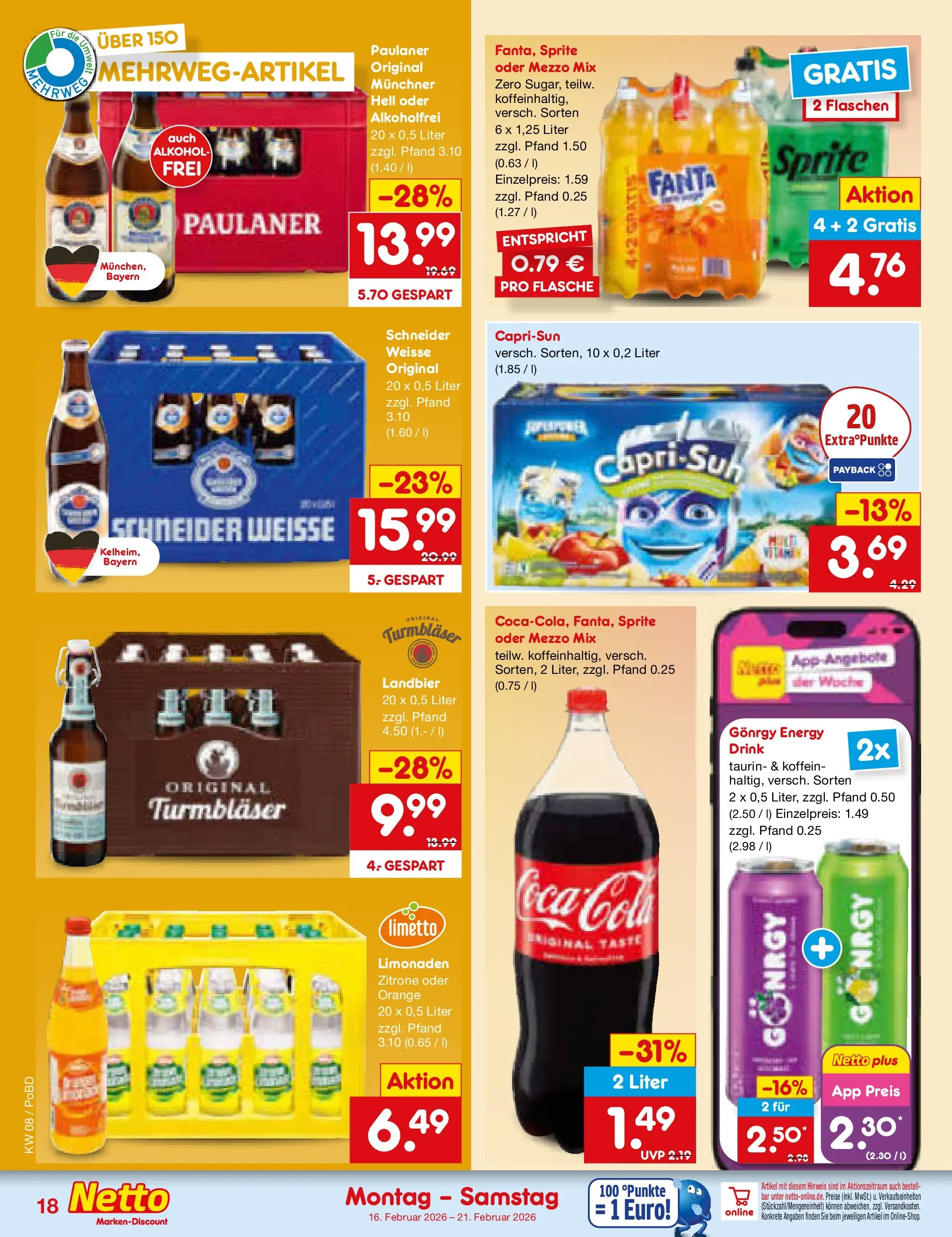 Netto Marken-Discount prospekt Selb	 (ab 15.02.2026) » Angebote | Seite: 22 | Produkte: Coca cola, Sprite, Cola, Energy