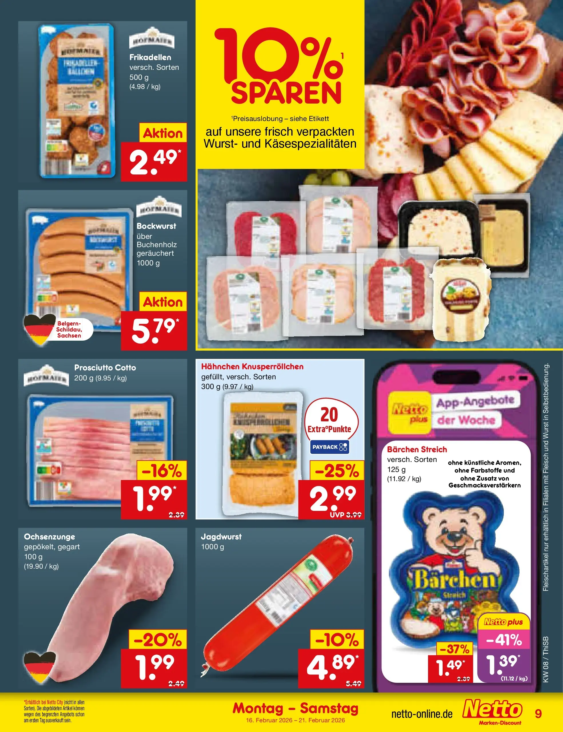 Netto Marken-Discount prospekt Pirna	 (ab 15.02.2026) » Angebote | Seite: 9 | Produkte: Bockwurst, Hahnchen, Wurst, Fleisch