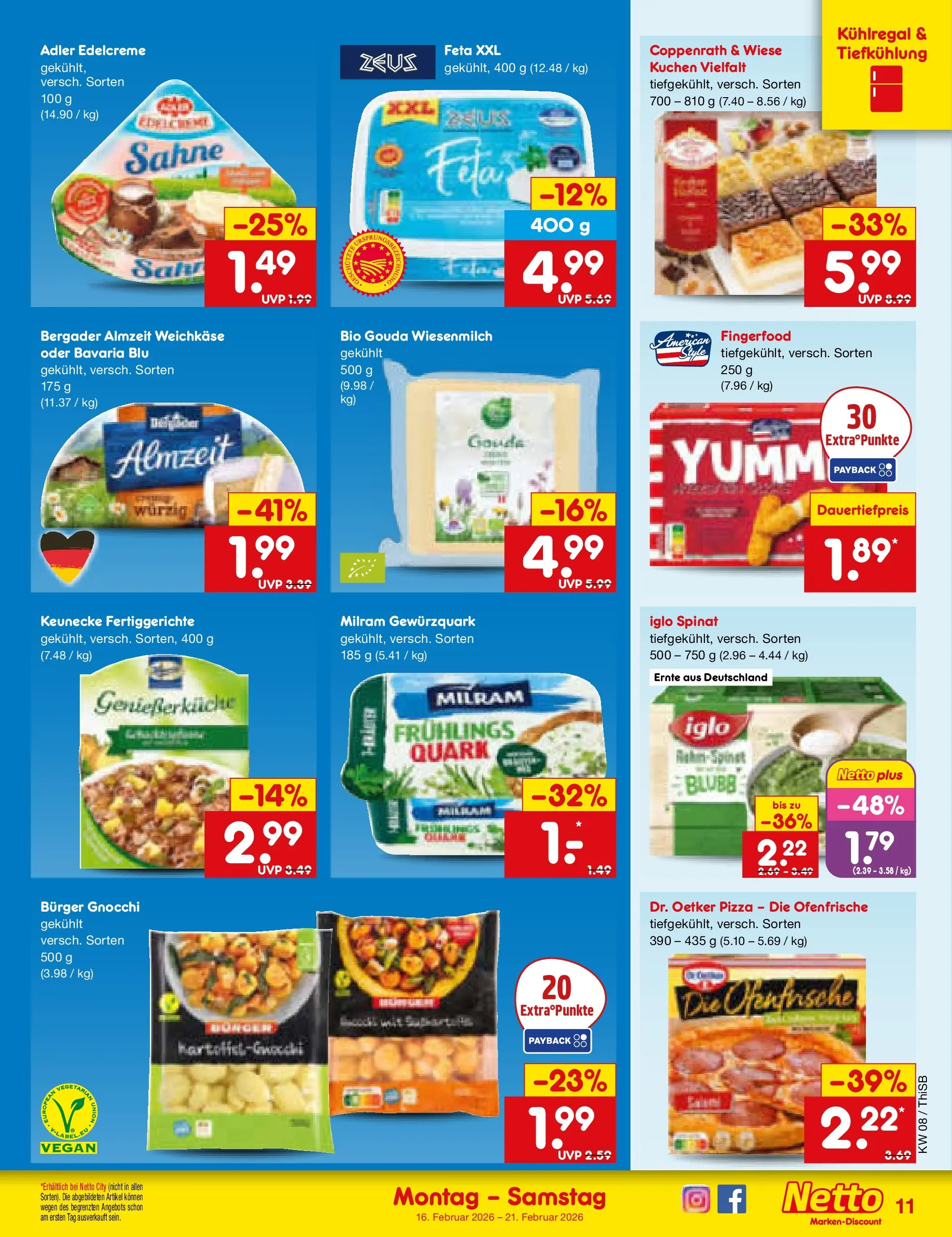 Netto Marken-Discount prospekt Pirna	 (ab 15.02.2026) » Angebote | Seite: 11 | Produkte: Quark, Feta, Milram, Kuchen