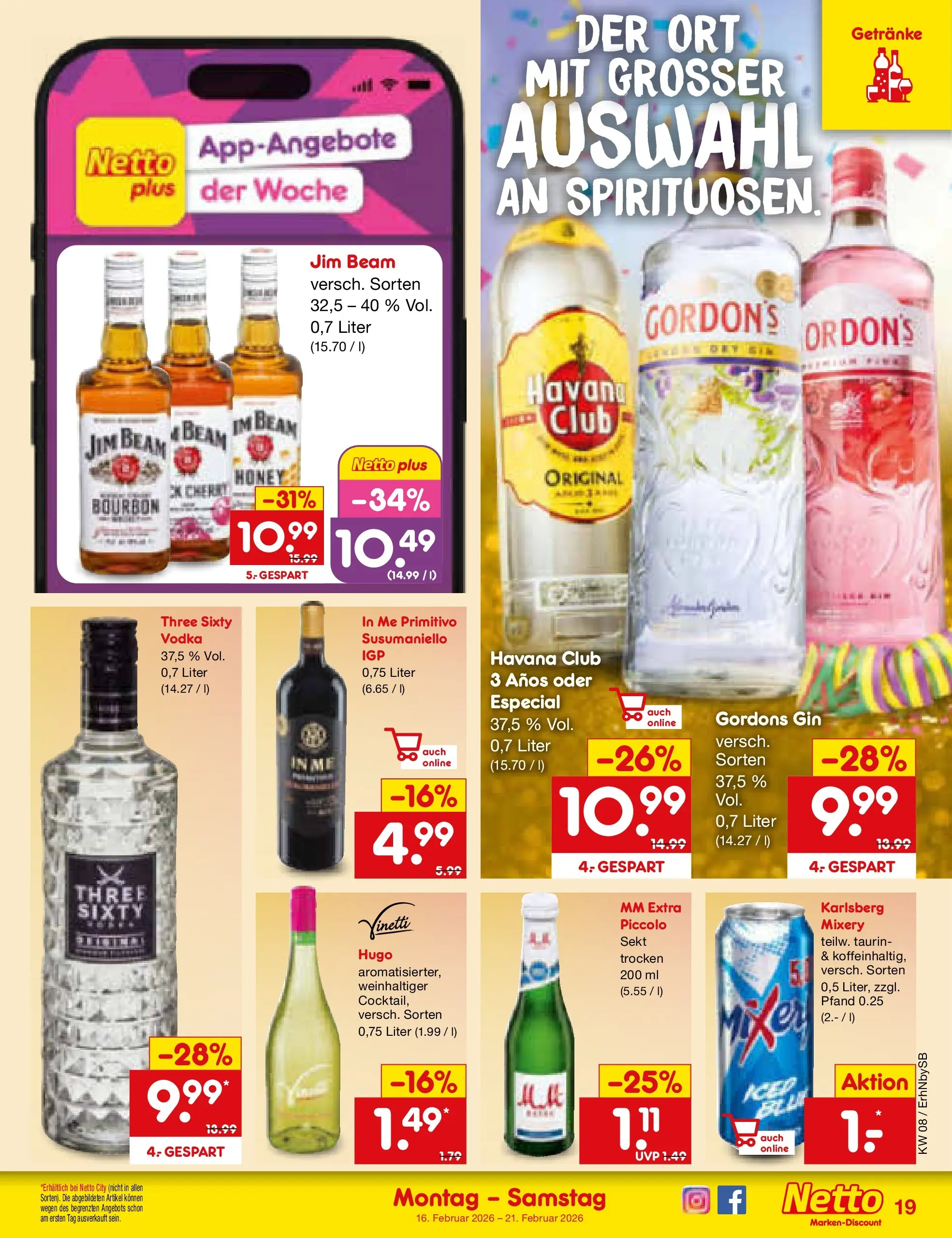 Netto Marken-Discount prospekt Metten	 (ab 16.02.2026) » Angebote | Seite: 23 | Produkte: Havana club, Jim beam, Vodka, Gin