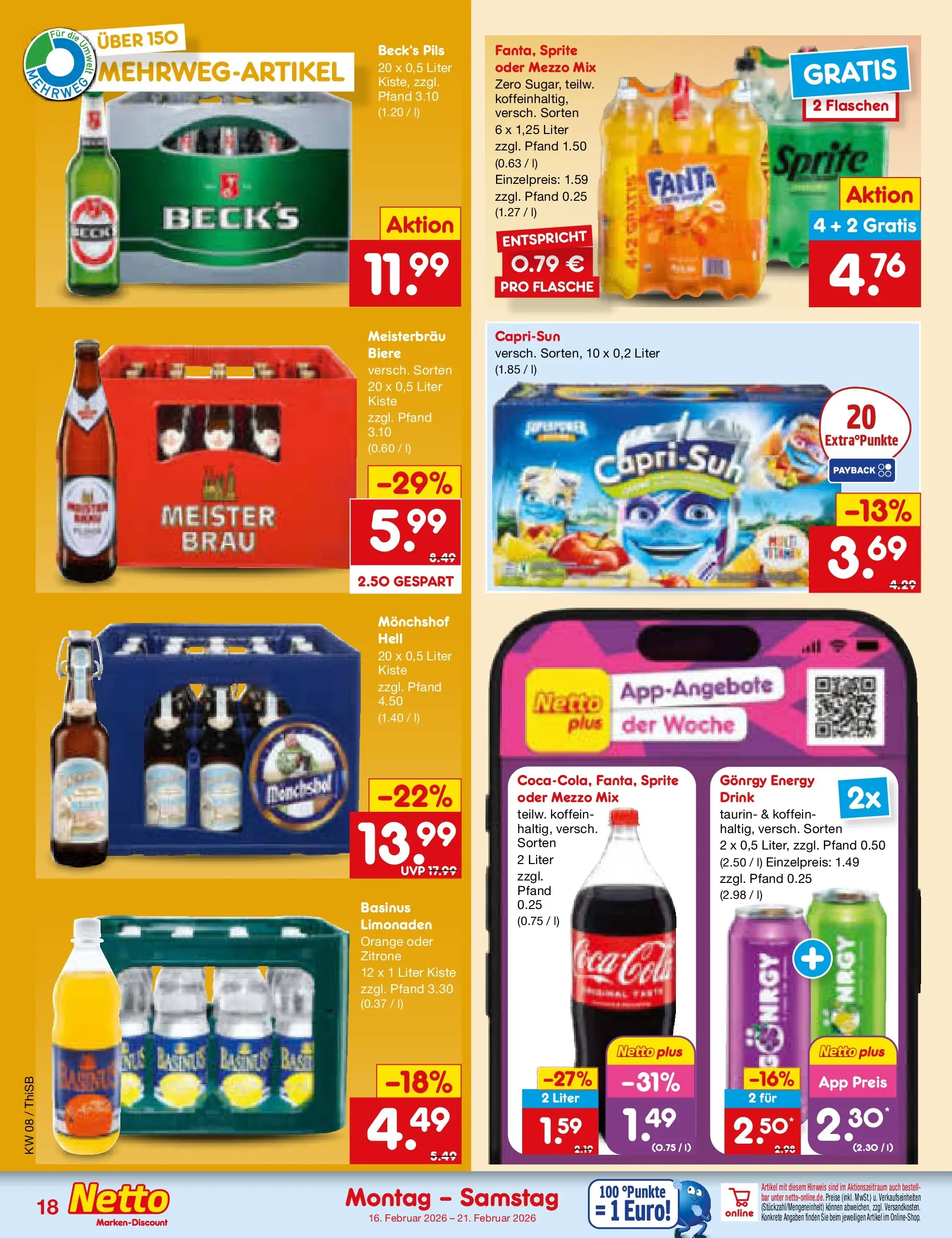 Netto Marken-Discount prospekt Pirna	 (ab 15.02.2026) » Angebote | Seite: 22 | Produkte: Monchshof, Fanta, Sprite, Pils
