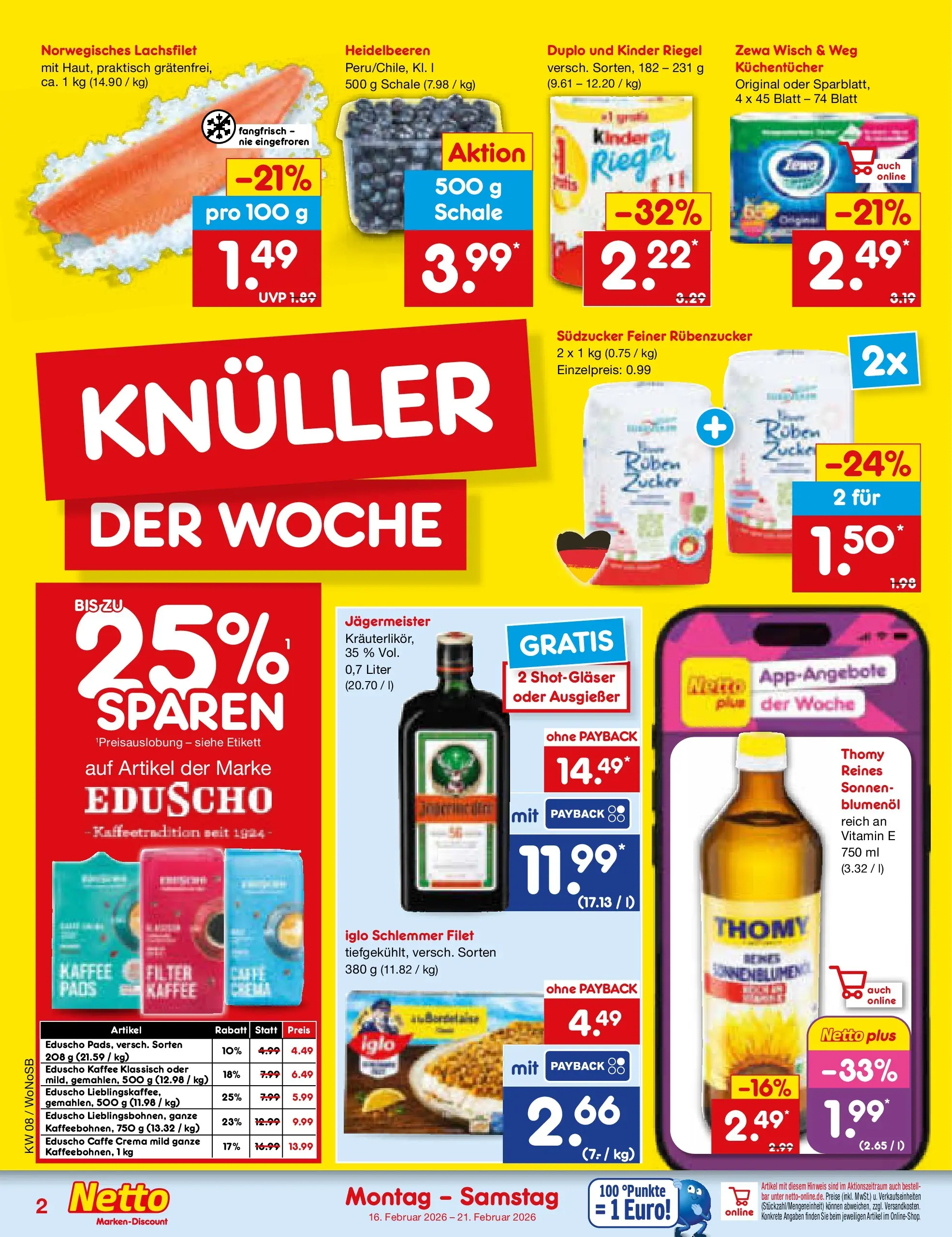Netto Marken-Discount prospekt Lahnau	 (ab 15.02.2026) » Angebote | Seite: 2 | Produkte: Iglo, Zewa, Heidelbeeren, Jägermeister