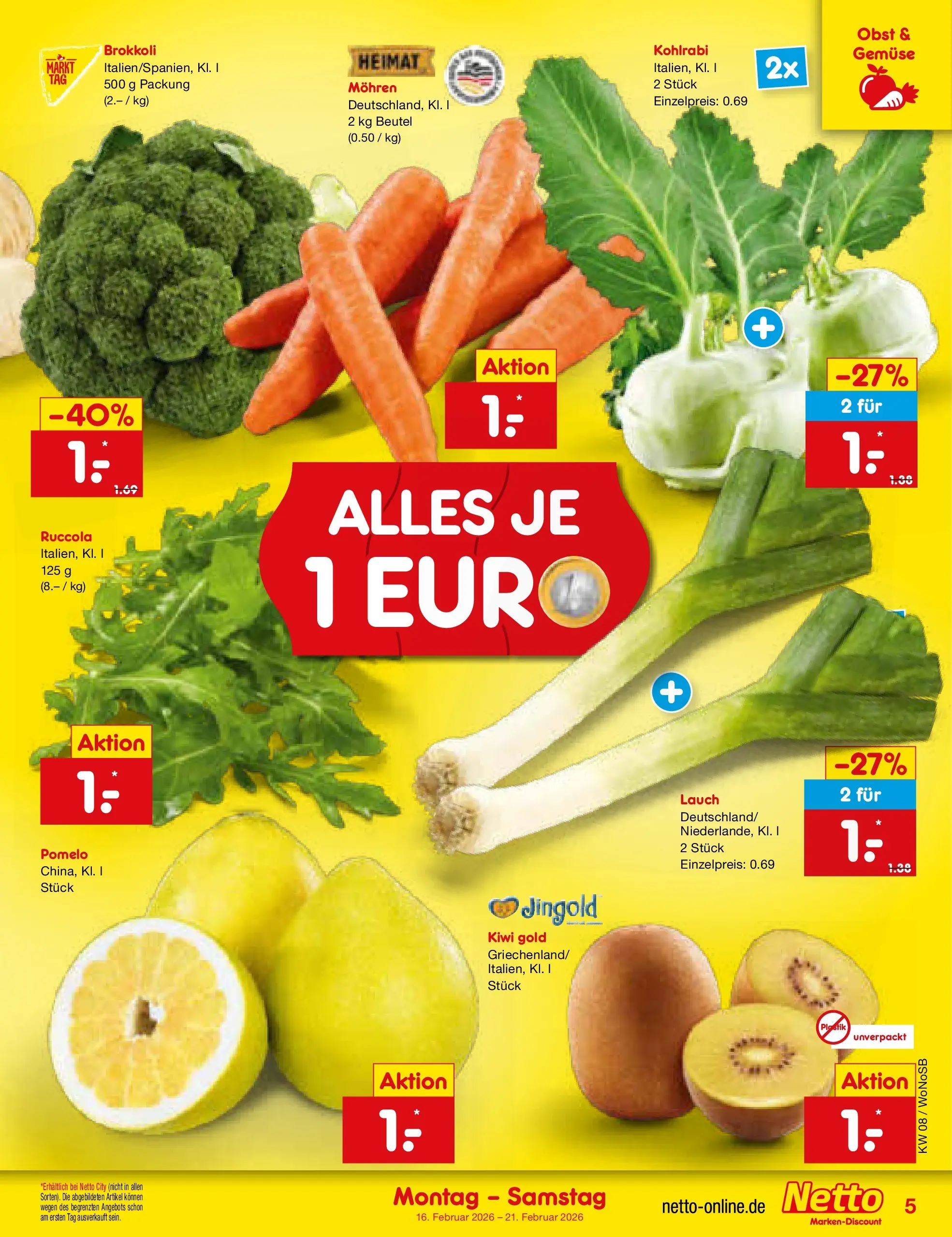 Netto Marken-Discount prospekt Lahnau	 (ab 15.02.2026) » Angebote | Seite: 5 | Produkte: Kohlrabi, Gemüse, Obst, Brokkoli