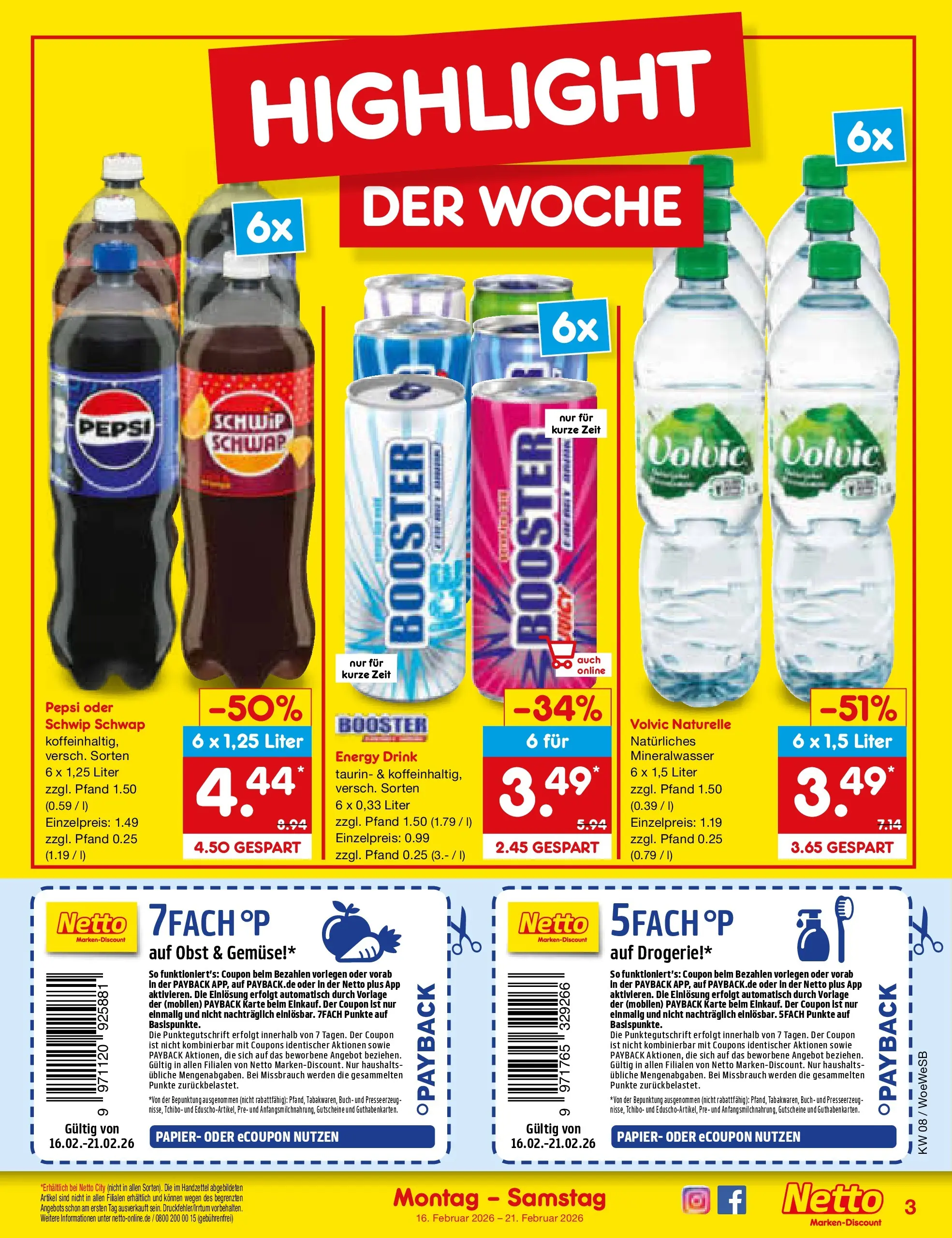 Netto Marken-Discount prospekt Katzweiler	 (ab 16.02.2026) » Angebote | Seite: 3 | Produkte: Energy, Mineralwasser, Gemüse, Obst