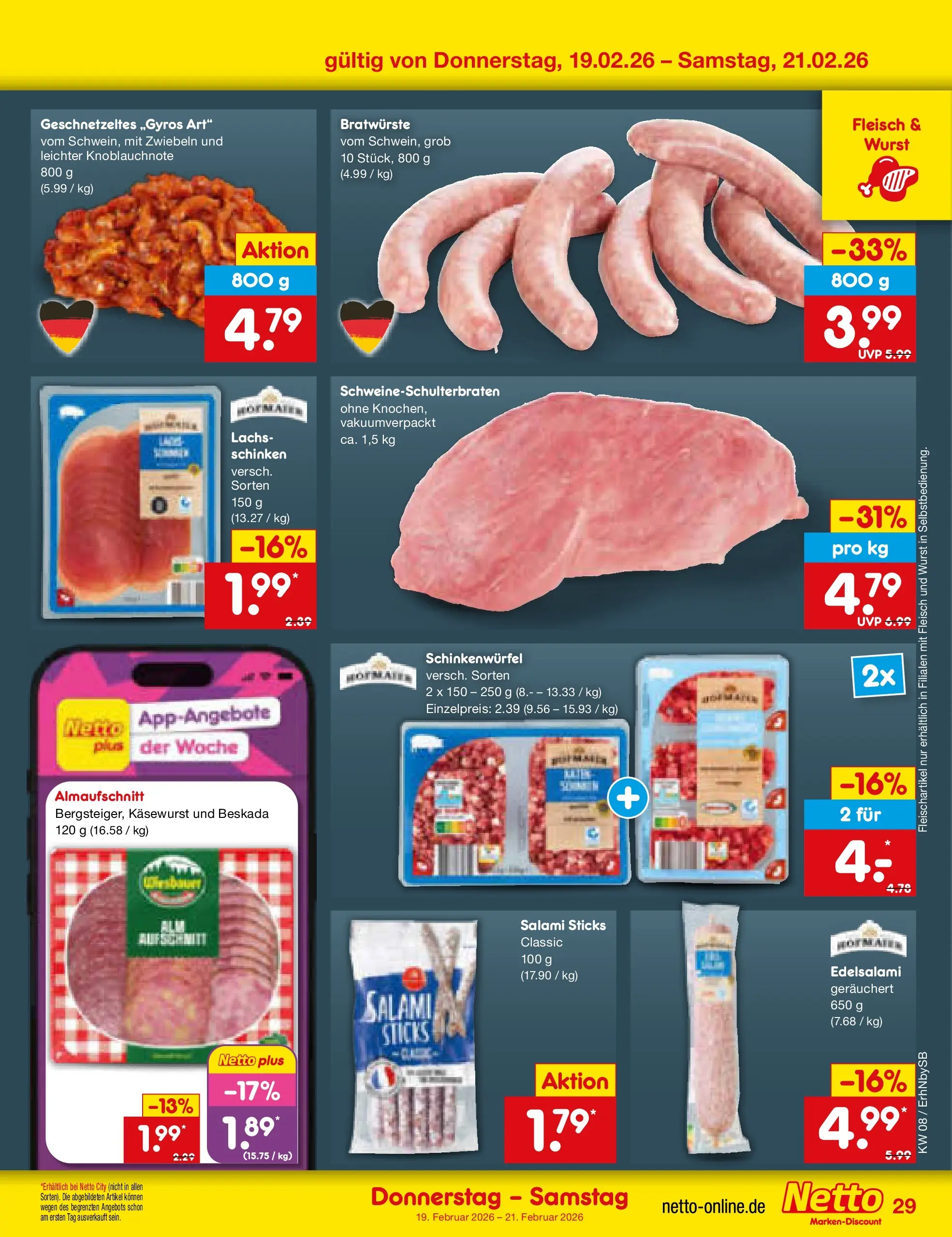 Netto Marken-Discount prospekt Metten	 (ab 16.02.2026) » Angebote | Seite: 43 | Produkte: Lachs, Zwiebeln, Schinken, Fleisch