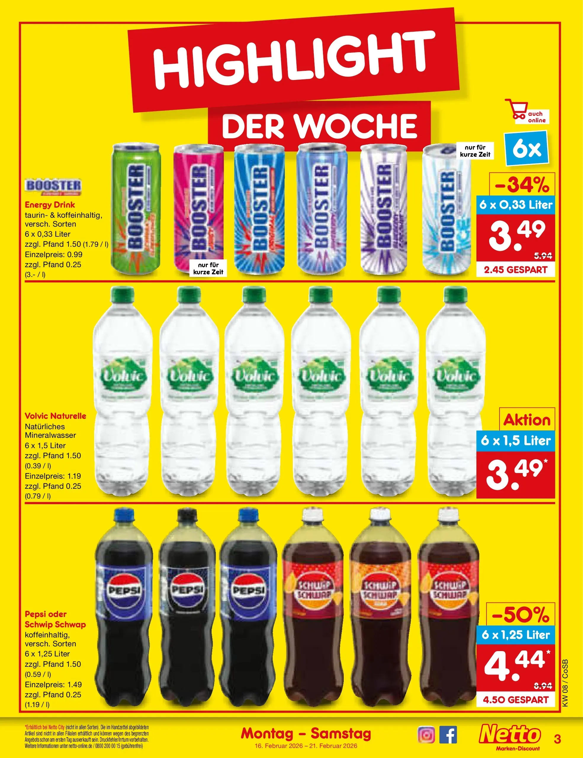 Netto Marken-Discount prospekt Bitterfeld-Wolfen	 (ab 15.02.2026) » Angebote | Seite: 3 | Produkte: Energy, Schwip schwap, Pepsi, Volvic