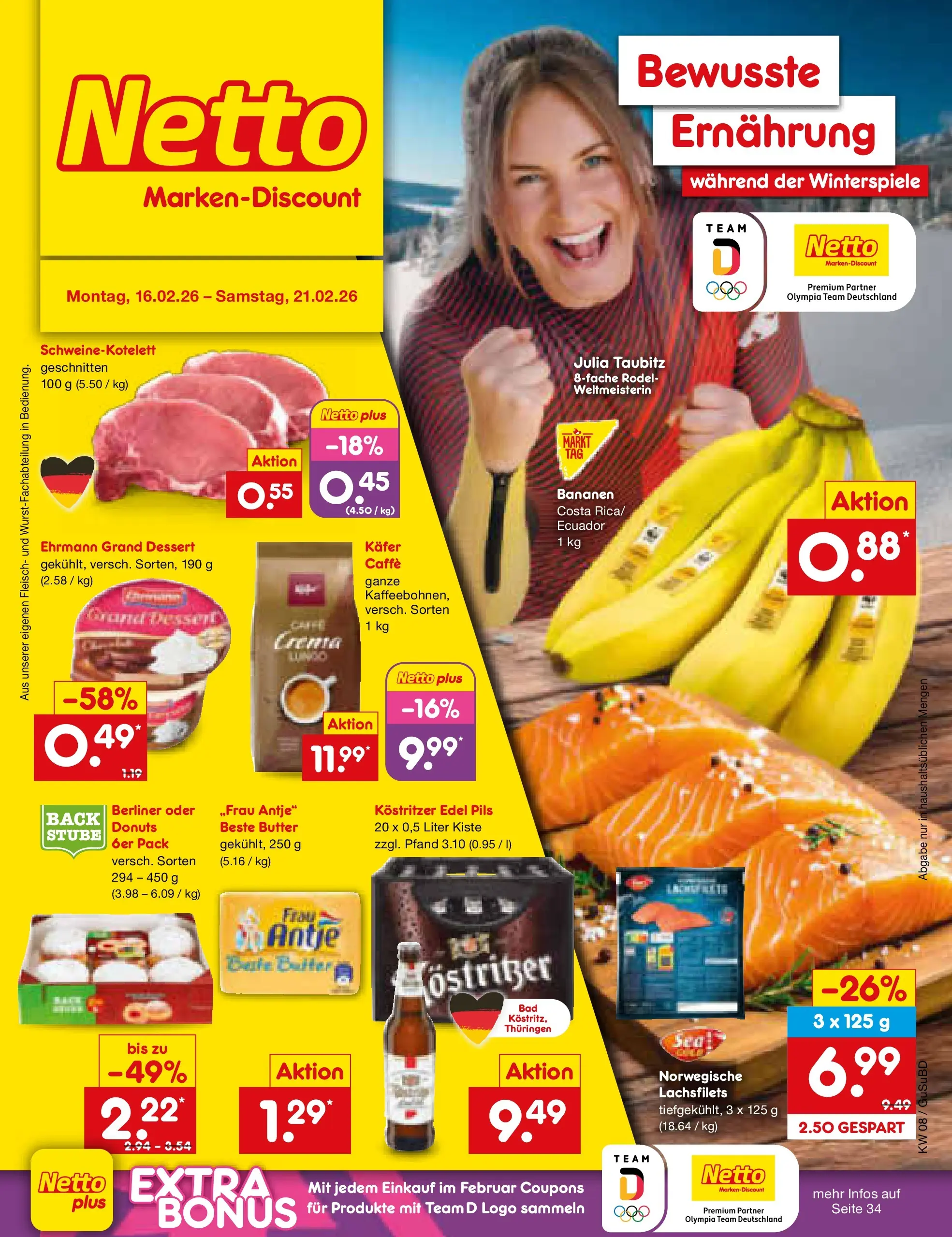 Netto Marken-Discount prospekt Glauchau	 (ab 15.02.2026) » Angebote | Seite: 1 | Produkte: Berliner, Kostritzer, Donuts, Fleisch