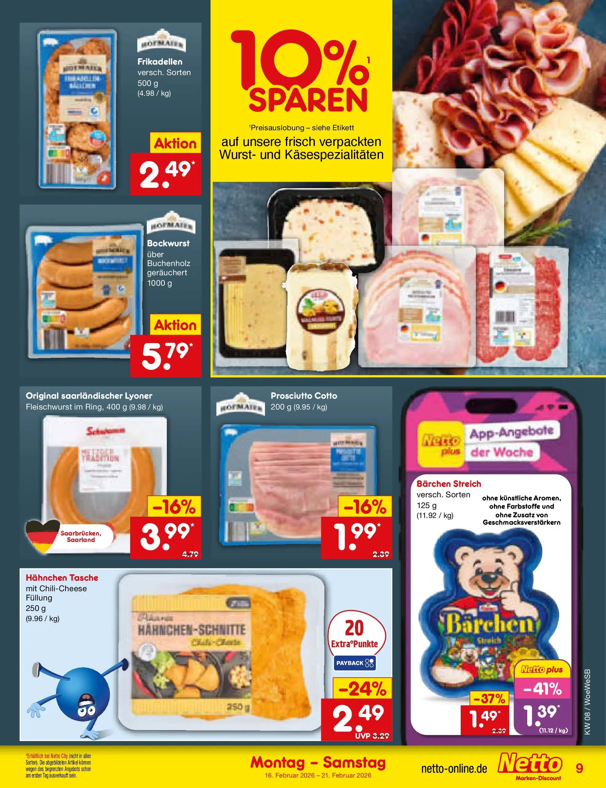 Netto Marken-Discount prospekt Katzweiler	 (ab 16.02.2026) » Angebote | Seite: 9 | Produkte: Tasche, Bockwurst, Hahnchen, Wurst