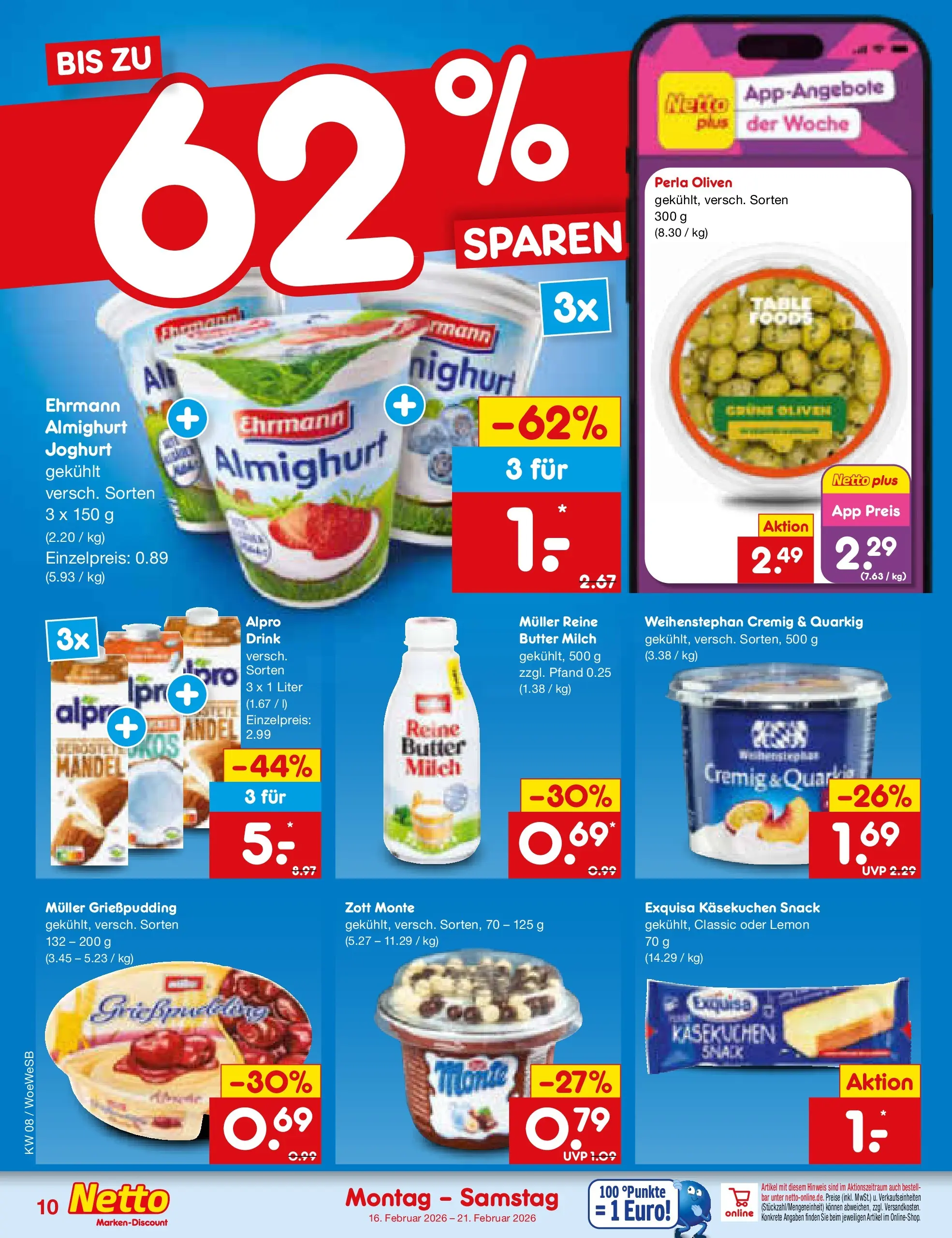 Netto Marken-Discount prospekt Katzweiler	 (ab 16.02.2026) » Angebote | Seite: 10 | Produkte: Milch, Joghurt, Exquisa, Alpro