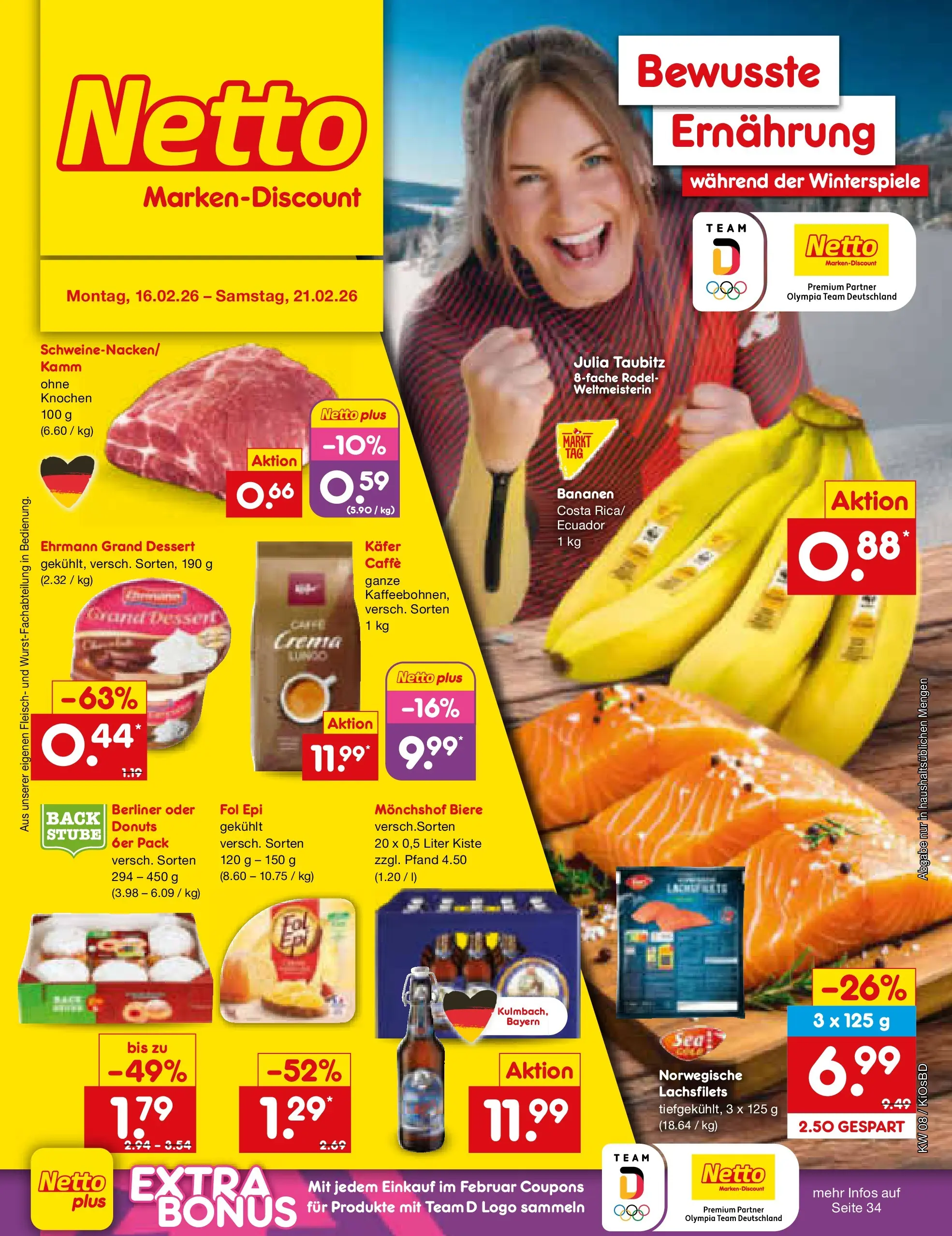 Netto Marken-Discount prospekt Mistelbach	 (ab 15.02.2026) » Angebote | Seite: 1 | Produkte: Monchshof, Ehrmann grand dessert, Donuts, Fleisch
