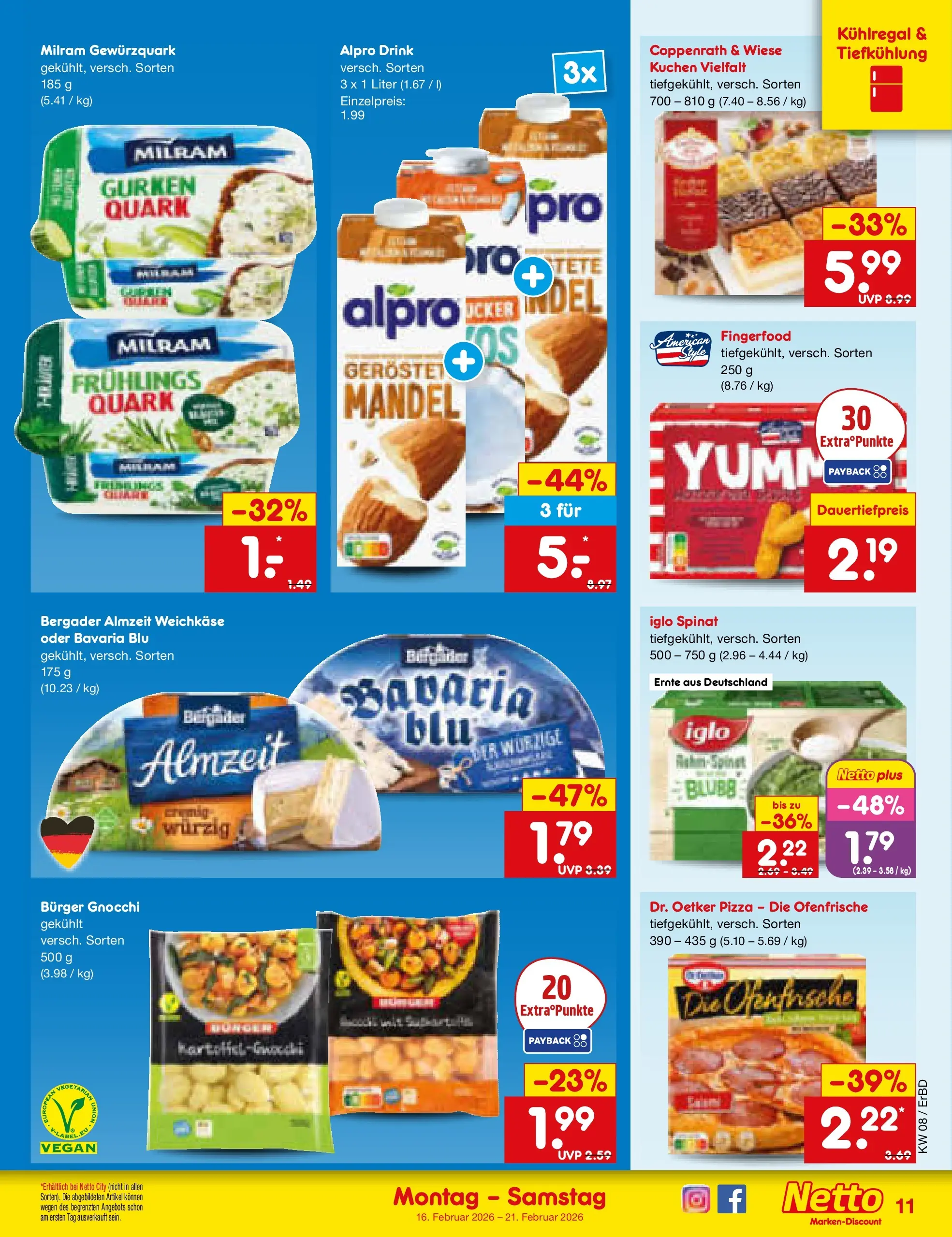 Netto Marken-Discount prospekt Jena-Lobeda	 (ab 16.02.2026) » Angebote | Seite: 11 | Produkte: Quark, Burger, Milram, Kuchen