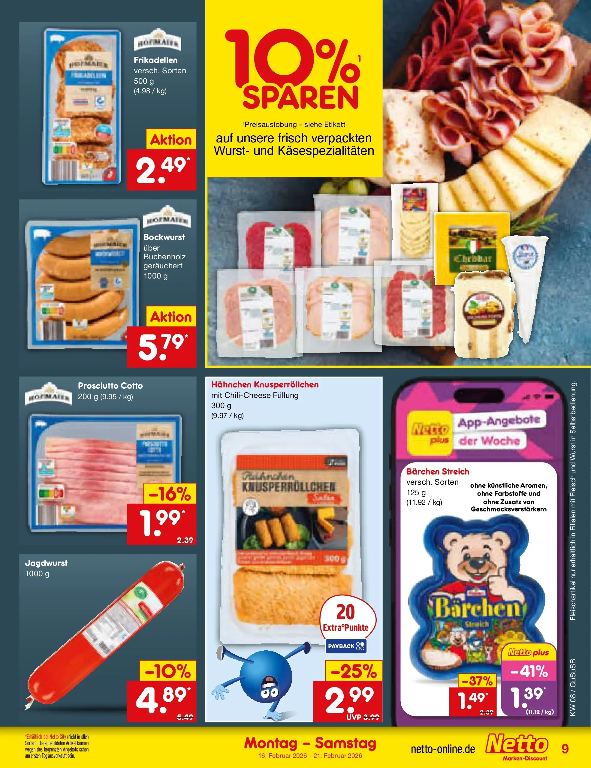 Netto Marken-Discount prospekt Rodewisch	 (ab 15.02.2026) » Angebote | Seite: 9 | Produkte: Bockwurst, Hahnchen, Wurst, Fleisch
