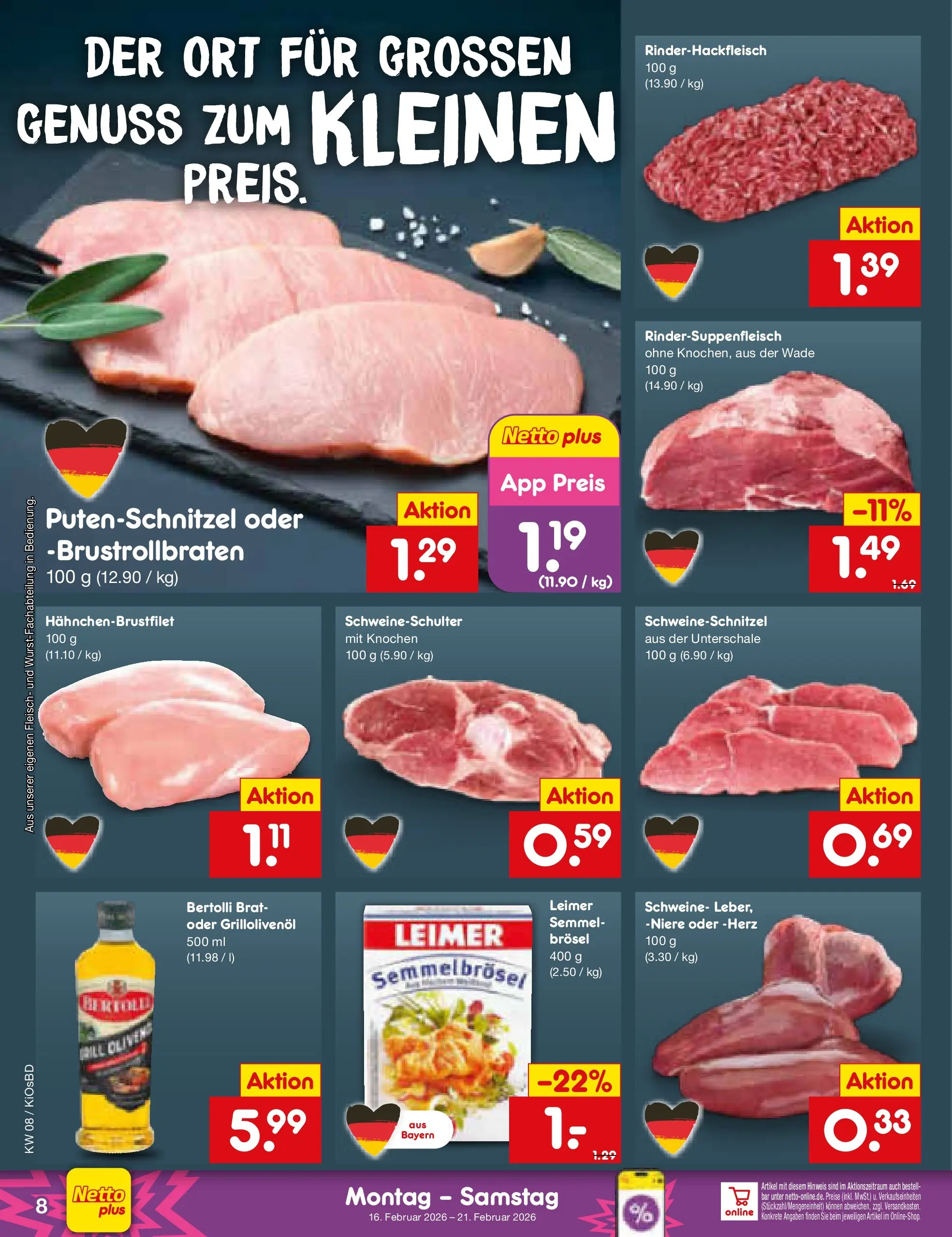 Netto Marken-Discount prospekt Mistelbach	 (ab 15.02.2026) » Angebote | Seite: 8 | Produkte: Putenschnitzel, Fleisch