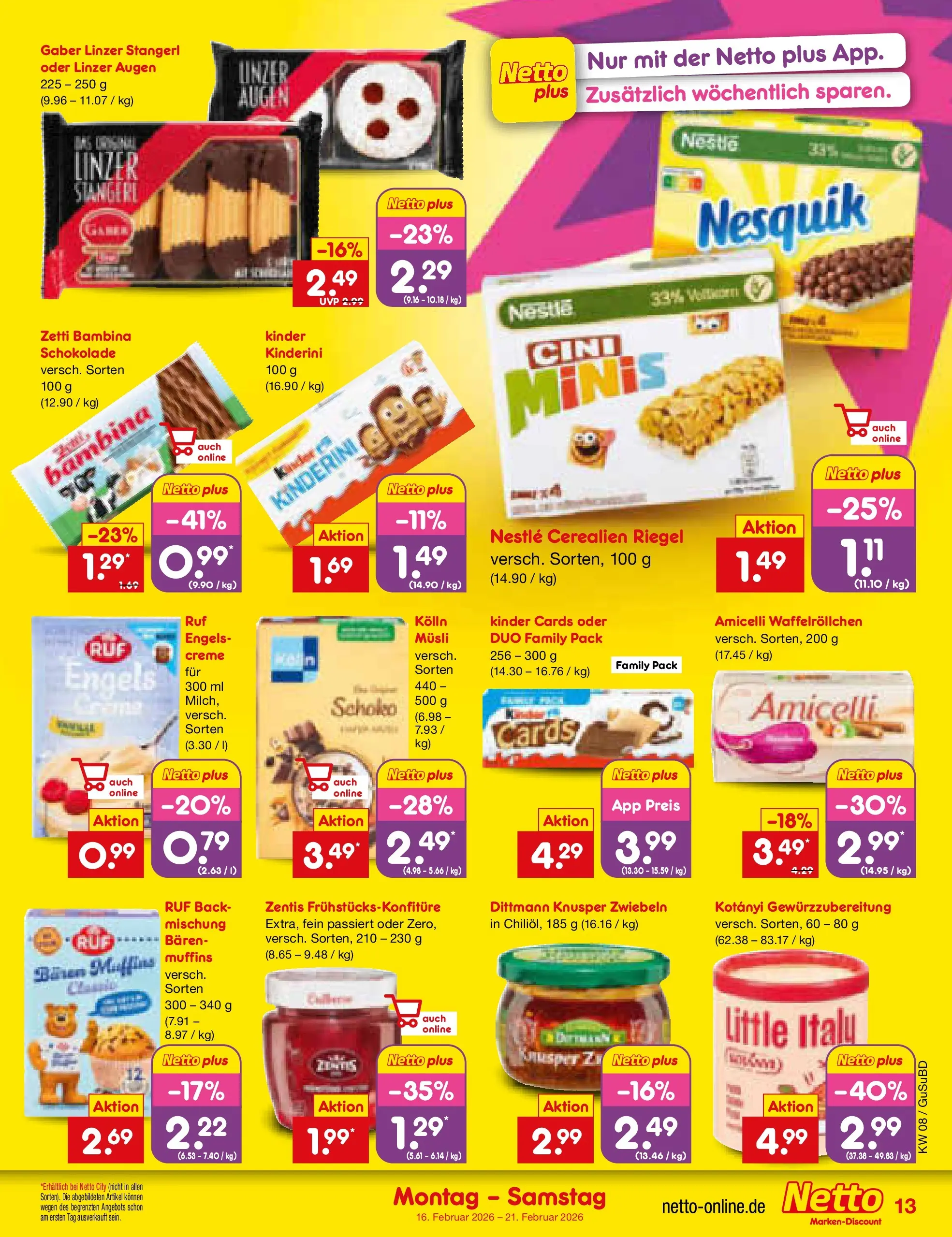 Netto Marken-Discount prospekt Glauchau	 (ab 15.02.2026) » Angebote | Seite: 13 | Produkte: Musli, Nesquik, Kolln, Creme
