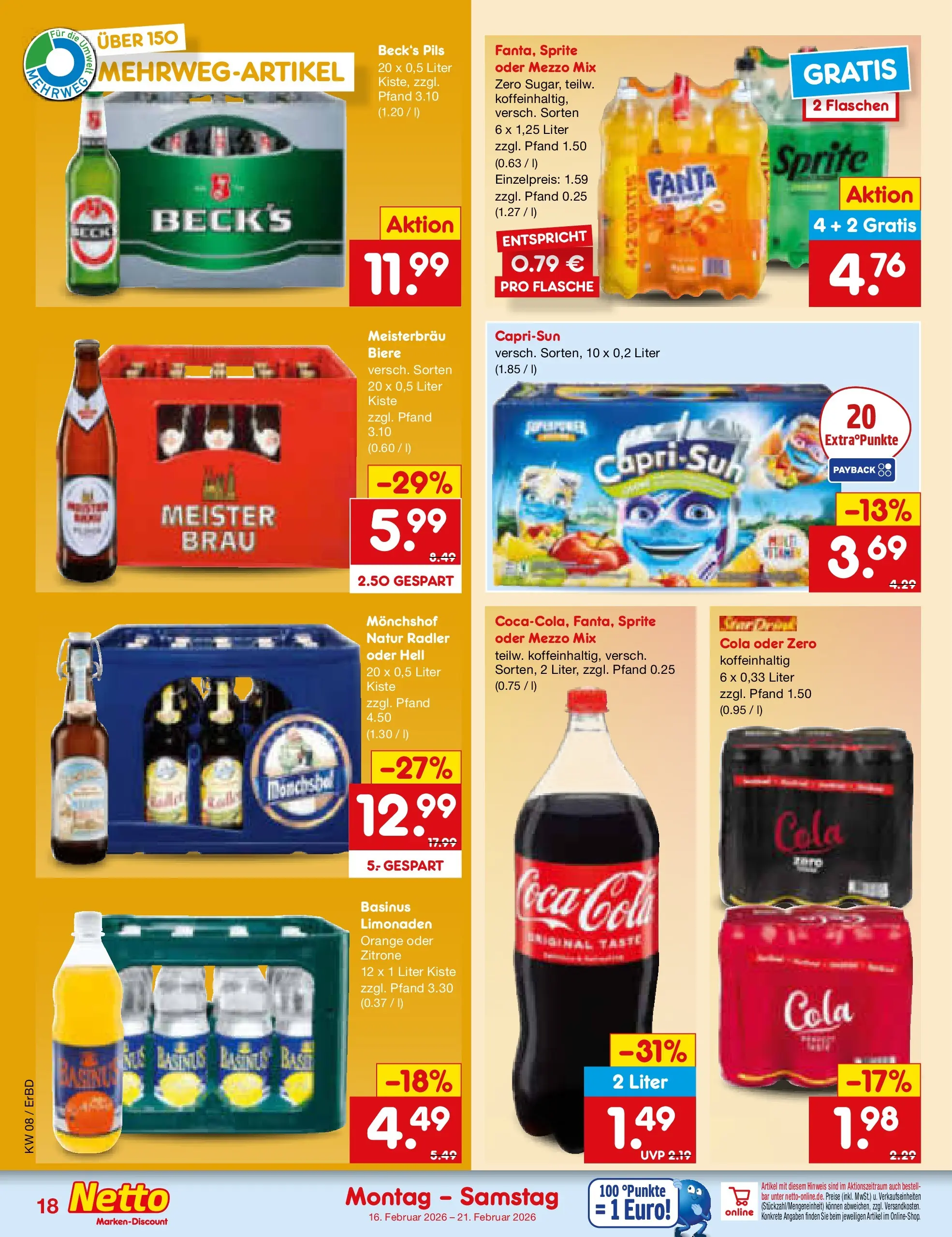 Netto Marken-Discount prospekt Jena-Lobeda	 (ab 16.02.2026) » Angebote | Seite: 22 | Produkte: Fanta, Sprite, Cola, Oder mezzo mix