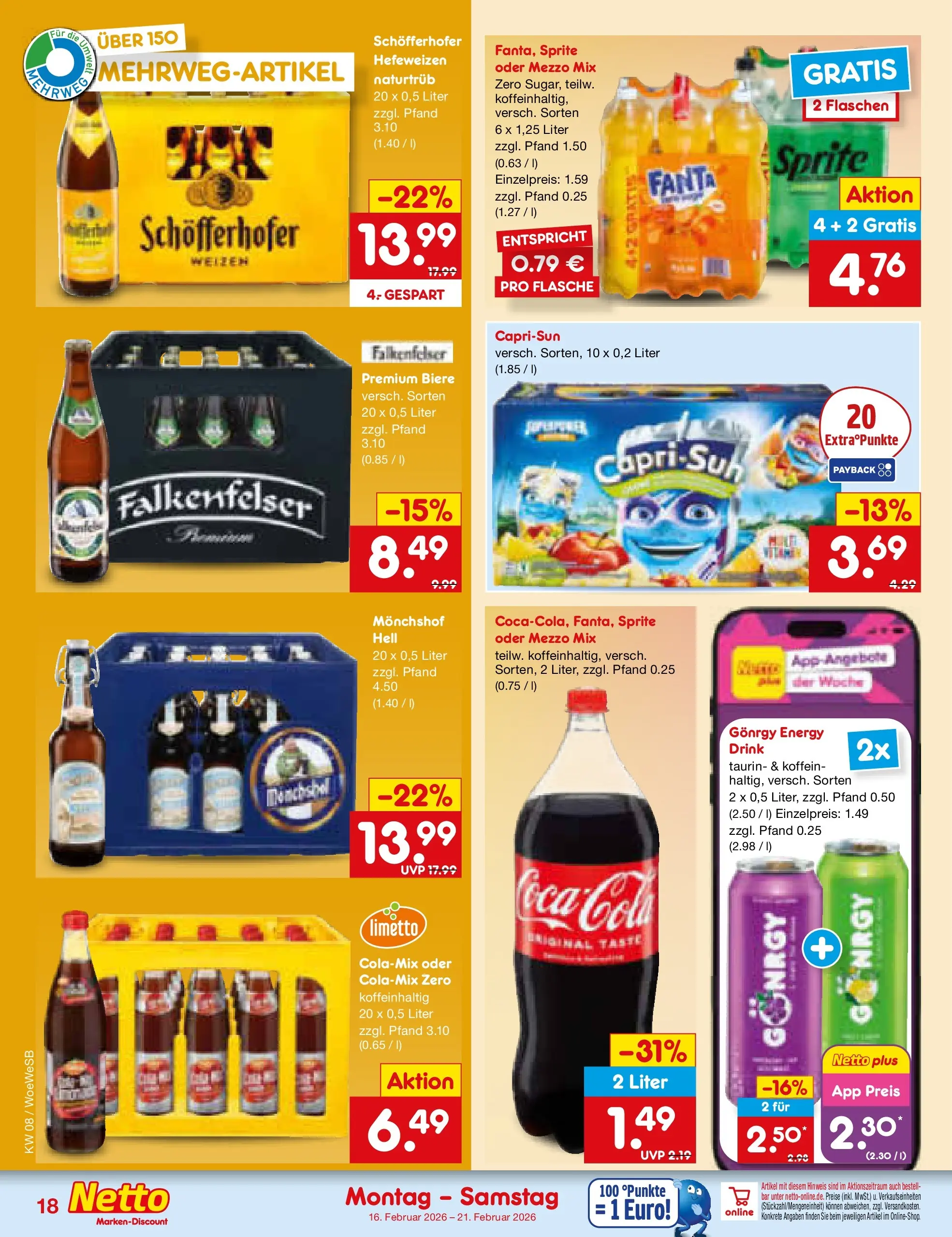 Netto Marken-Discount prospekt Katzweiler	 (ab 16.02.2026) » Angebote | Seite: 22 | Produkte: Monchshof, Mezzo mix, Sprite, Energy