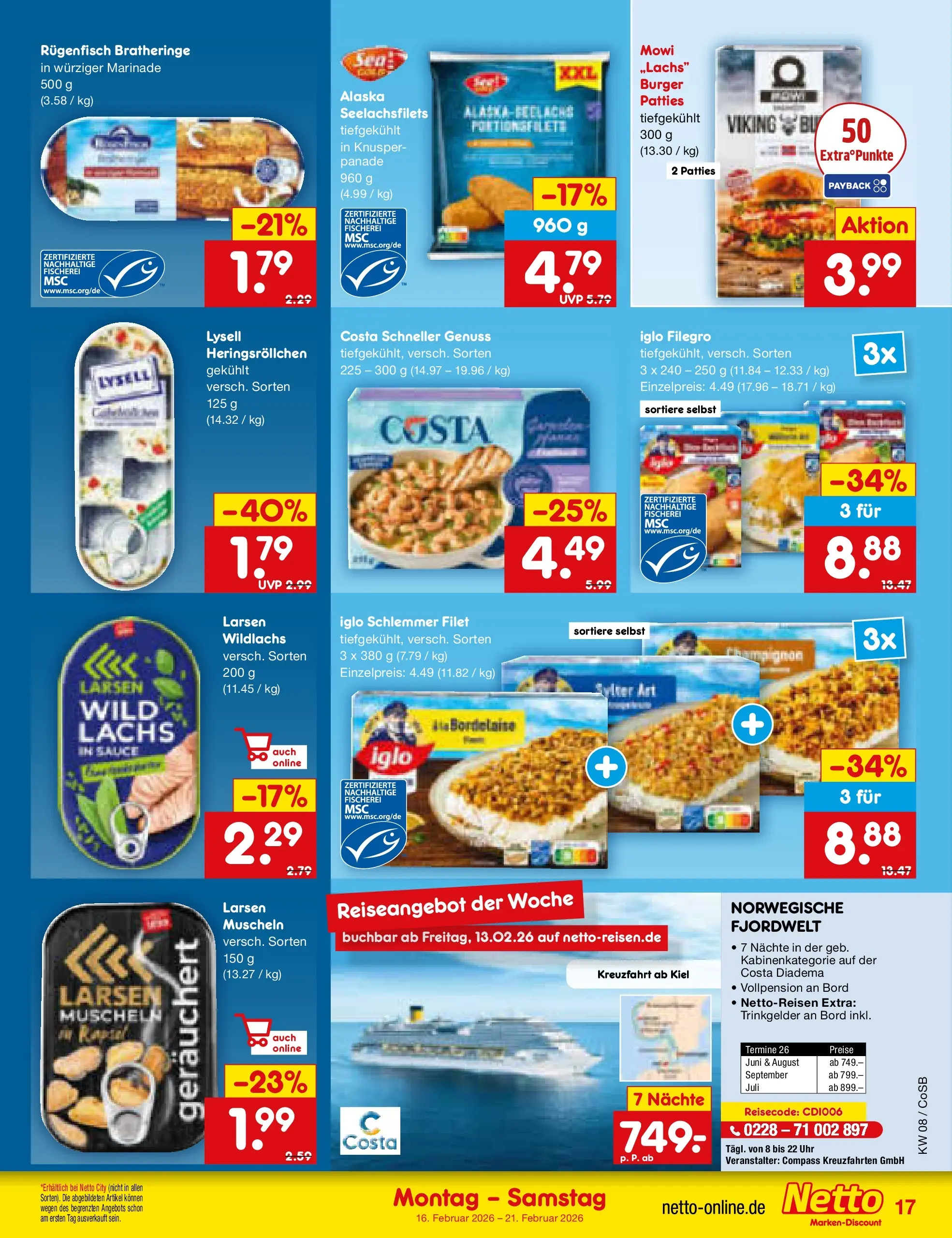 Netto Marken-Discount prospekt Bitterfeld-Wolfen	 (ab 15.02.2026) » Angebote | Seite: 19 | Produkte: Iglo, Burger, Lachs, Uhr