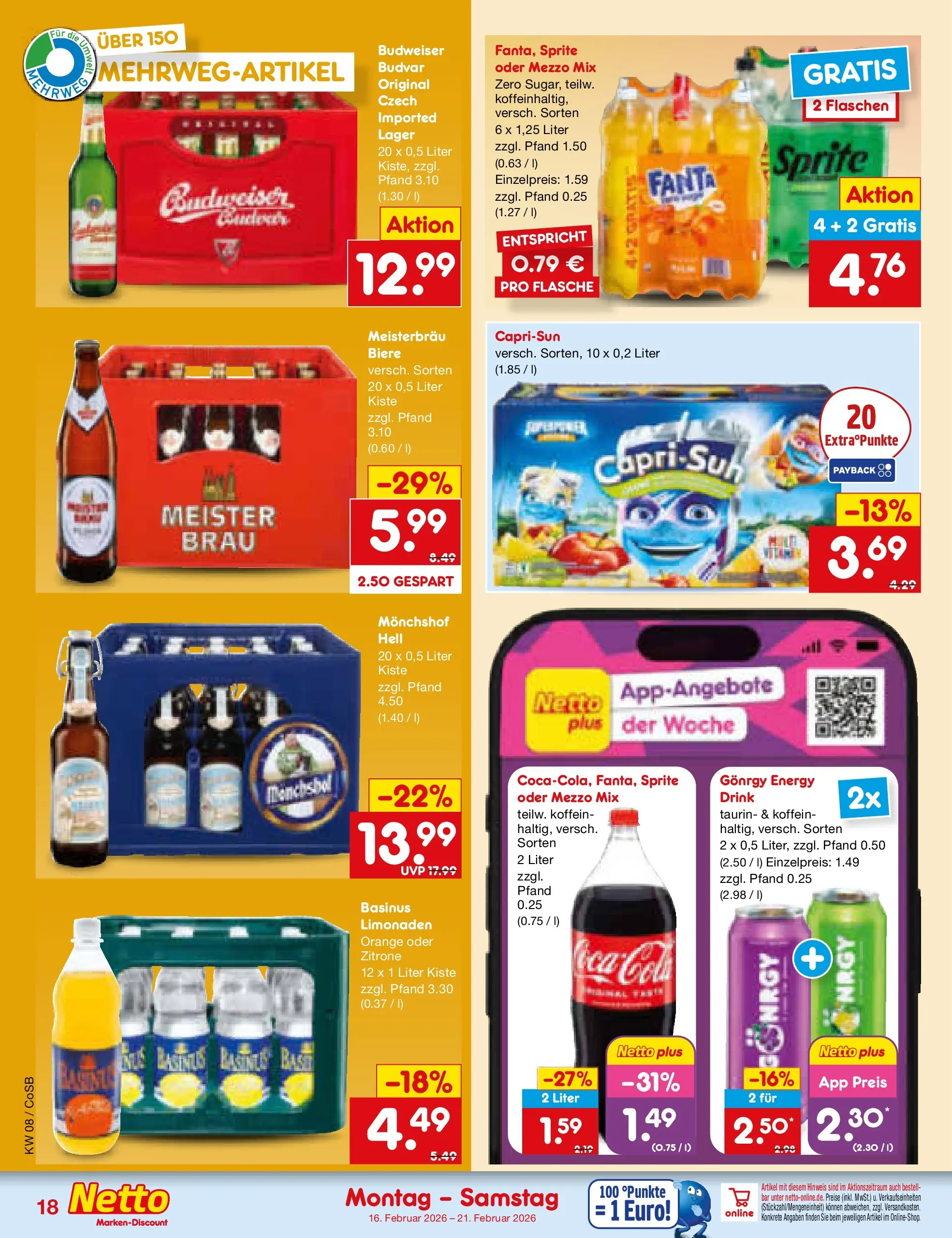 Netto Marken-Discount prospekt Bitterfeld-Wolfen	 (ab 15.02.2026) » Angebote | Seite: 22 | Produkte: Sprite, Zitrone, Budweiser, Oder mezzo mix