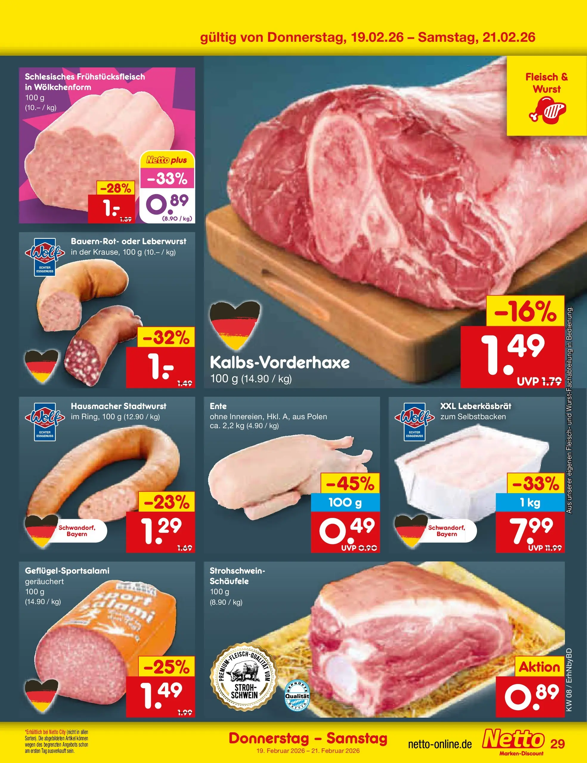 Netto Marken-Discount prospekt Ergolding	 (ab 16.02.2026) » Angebote | Seite: 43 | Produkte: Wurst, Fleisch, Ente