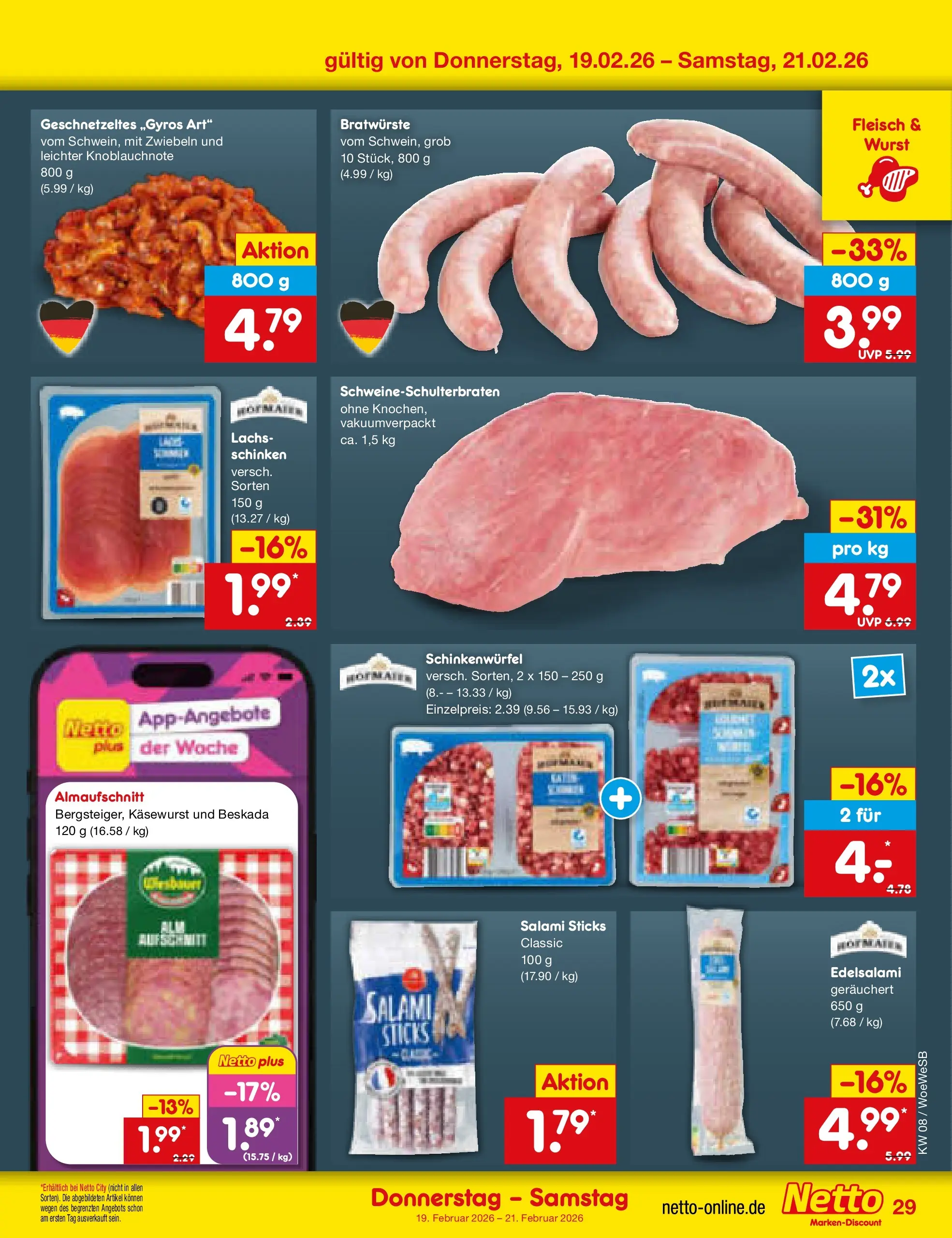 Netto Marken-Discount prospekt Katzweiler	 (ab 16.02.2026) » Angebote | Seite: 43 | Produkte: Lachs, Zwiebeln, Salami, Schinken
