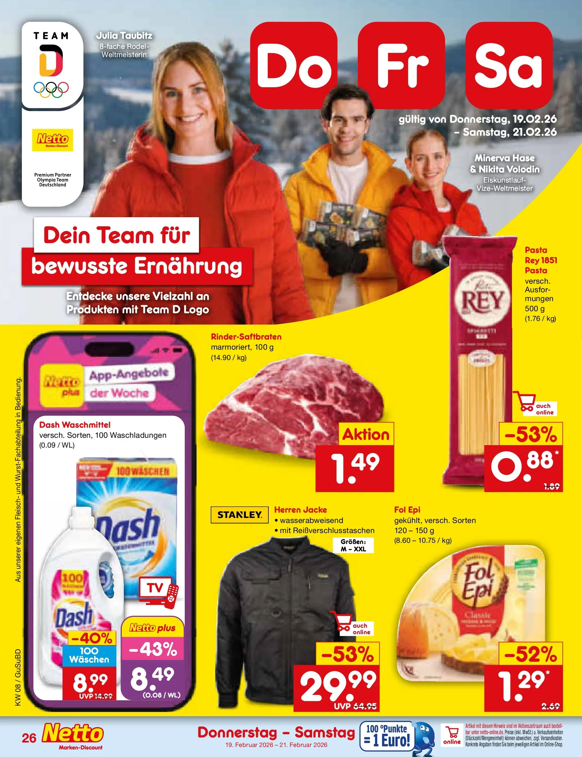 Netto Marken-Discount prospekt Glauchau	 (ab 15.02.2026) » Angebote | Seite: 40 | Produkte: Waschmittel, Jacke, Pasta, Fleisch