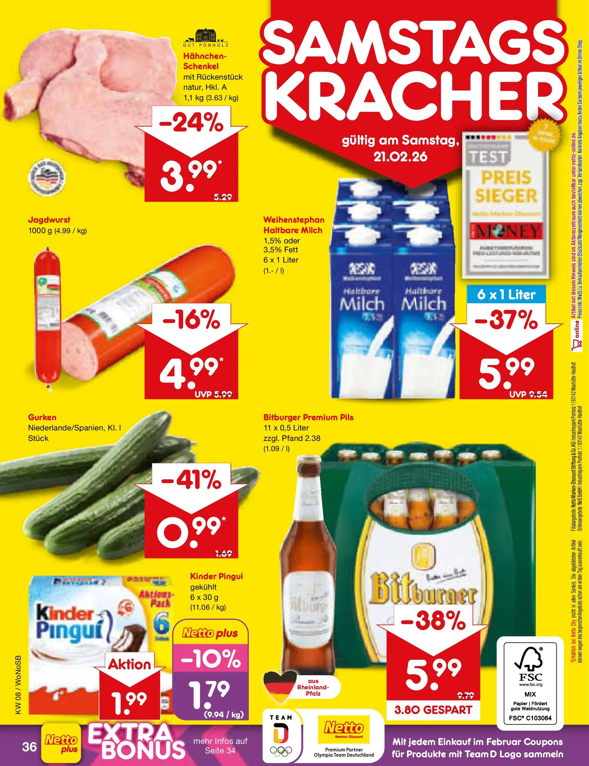 Netto Marken-Discount prospekt Lahnau	 (ab 15.02.2026) » Angebote | Seite: 50 | Produkte: Bitburger, Milch, Haltbare milch, Pils