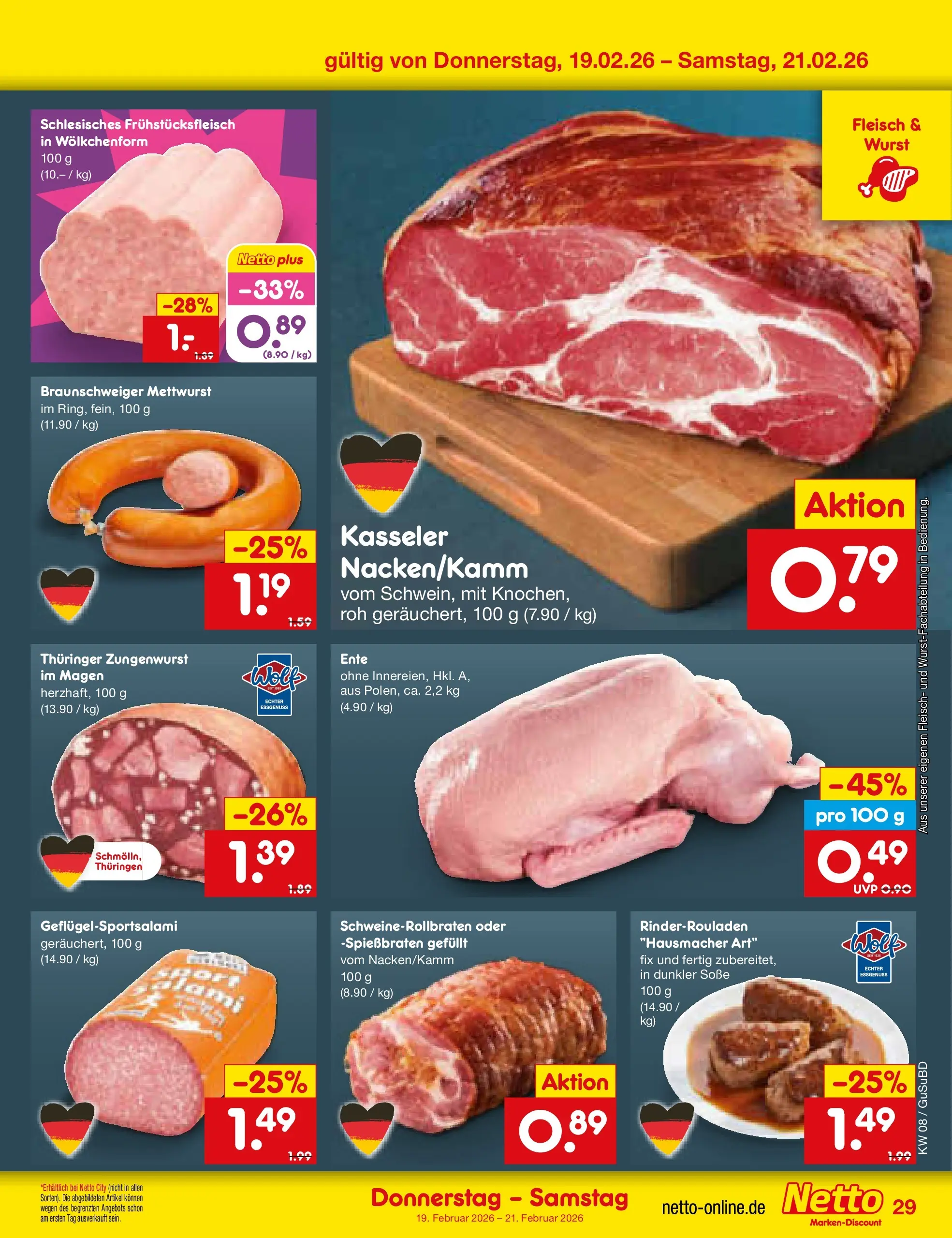 Netto Marken-Discount prospekt Glauchau	 (ab 15.02.2026) » Angebote | Seite: 43 | Produkte: Rinderrouladen, Soße, Fleisch, Ente
