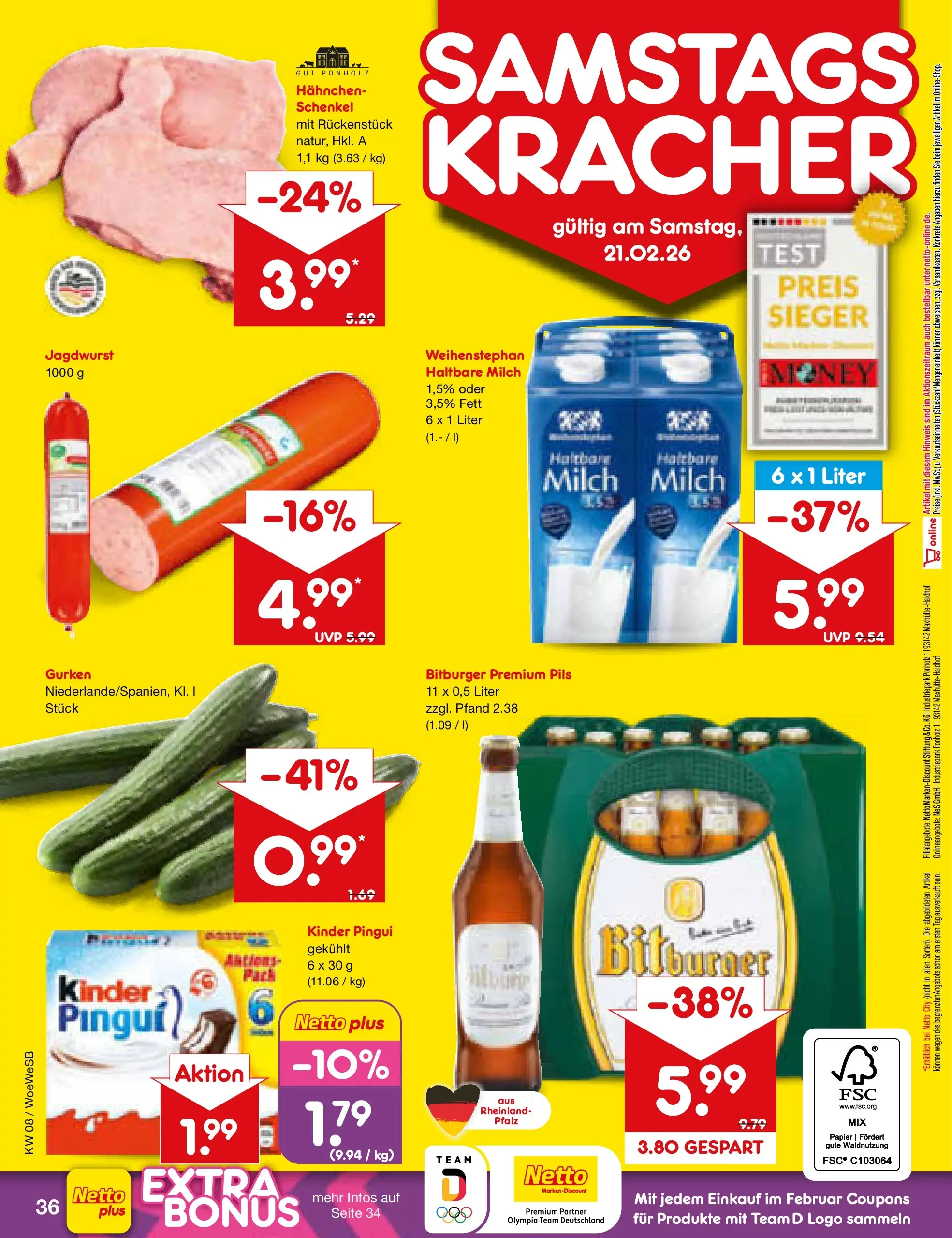 Netto Marken-Discount prospekt Katzweiler	 (ab 16.02.2026) » Angebote | Seite: 50 | Produkte: Bitburger, Haltbare milch, Pils, Gurken