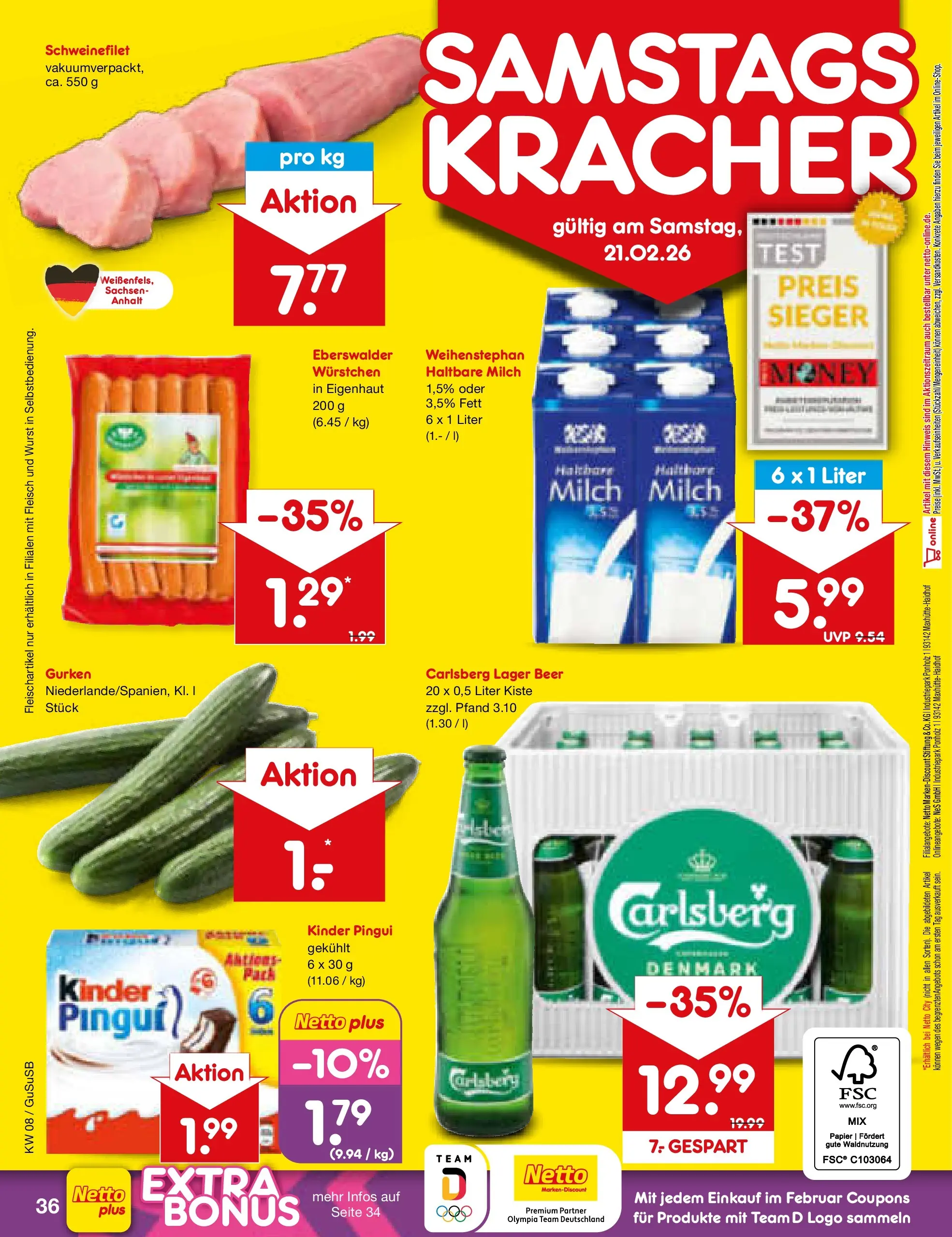 Netto Marken-Discount prospekt Rodewisch	 (ab 15.02.2026) » Angebote | Seite: 50 | Produkte: Carlsberg, Milch, Wurst, Gurken