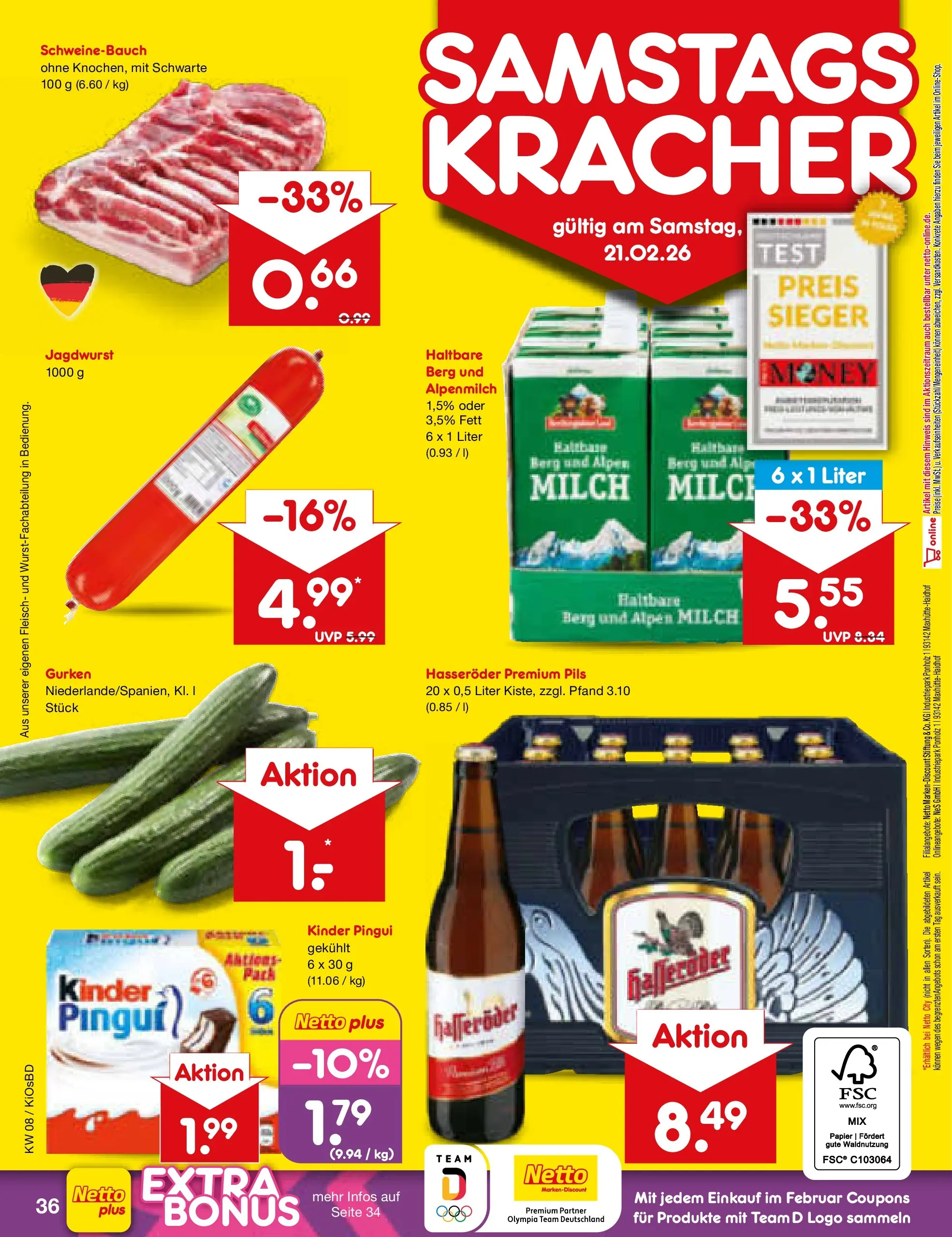 Netto Marken-Discount prospekt Mistelbach	 (ab 15.02.2026) » Angebote | Seite: 50 | Produkte: Schweinebauch, Pils, Hasseröder, Fleisch
