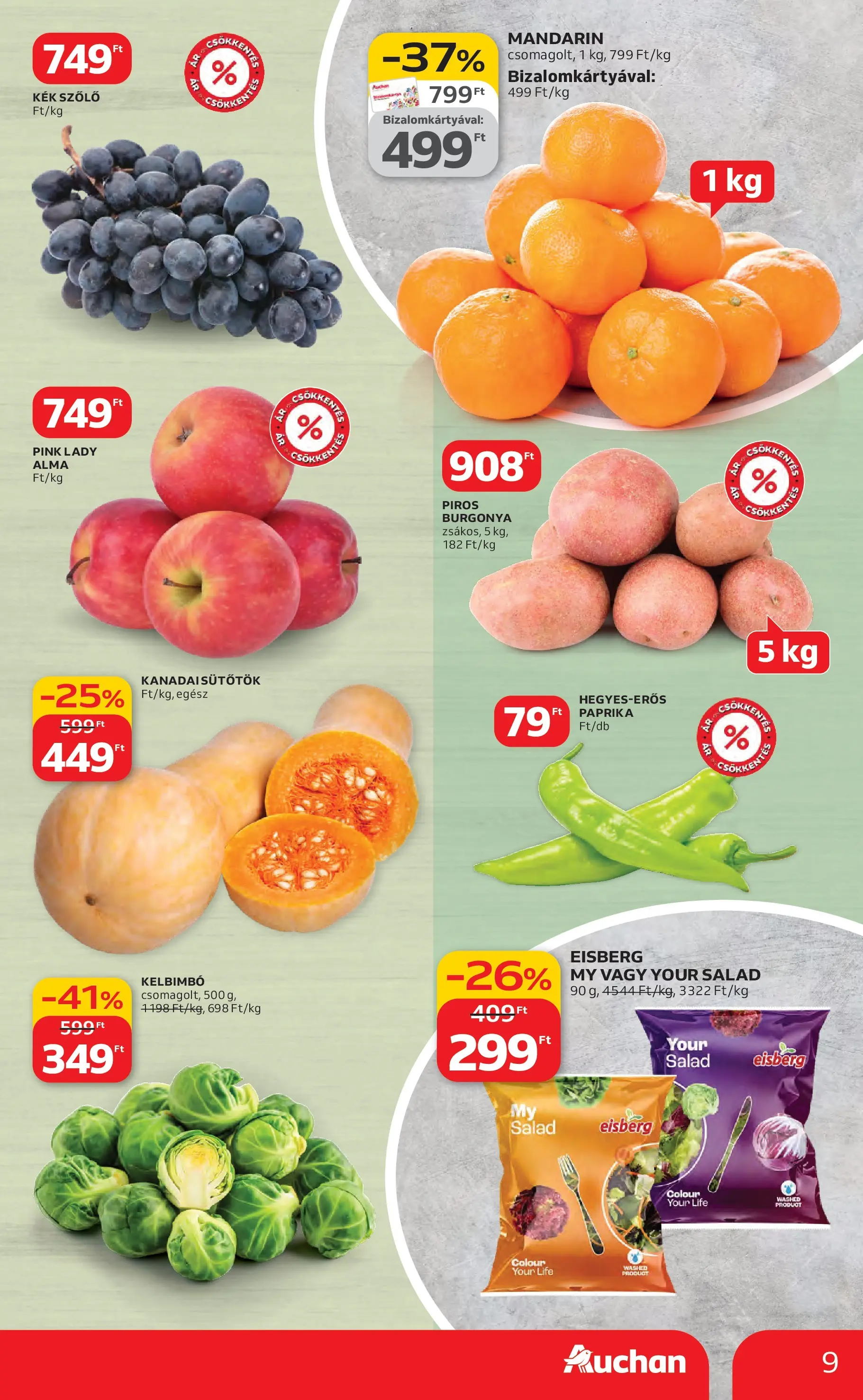 Auchan Akciós újság Miskolc - 2026.02.12. -tól/töl > akció, lapozható szórólap 🛍️ | Oldal: 9 | Termékek: Sütőtök, Szőlő, Kanadai sütőtök, Mandarin