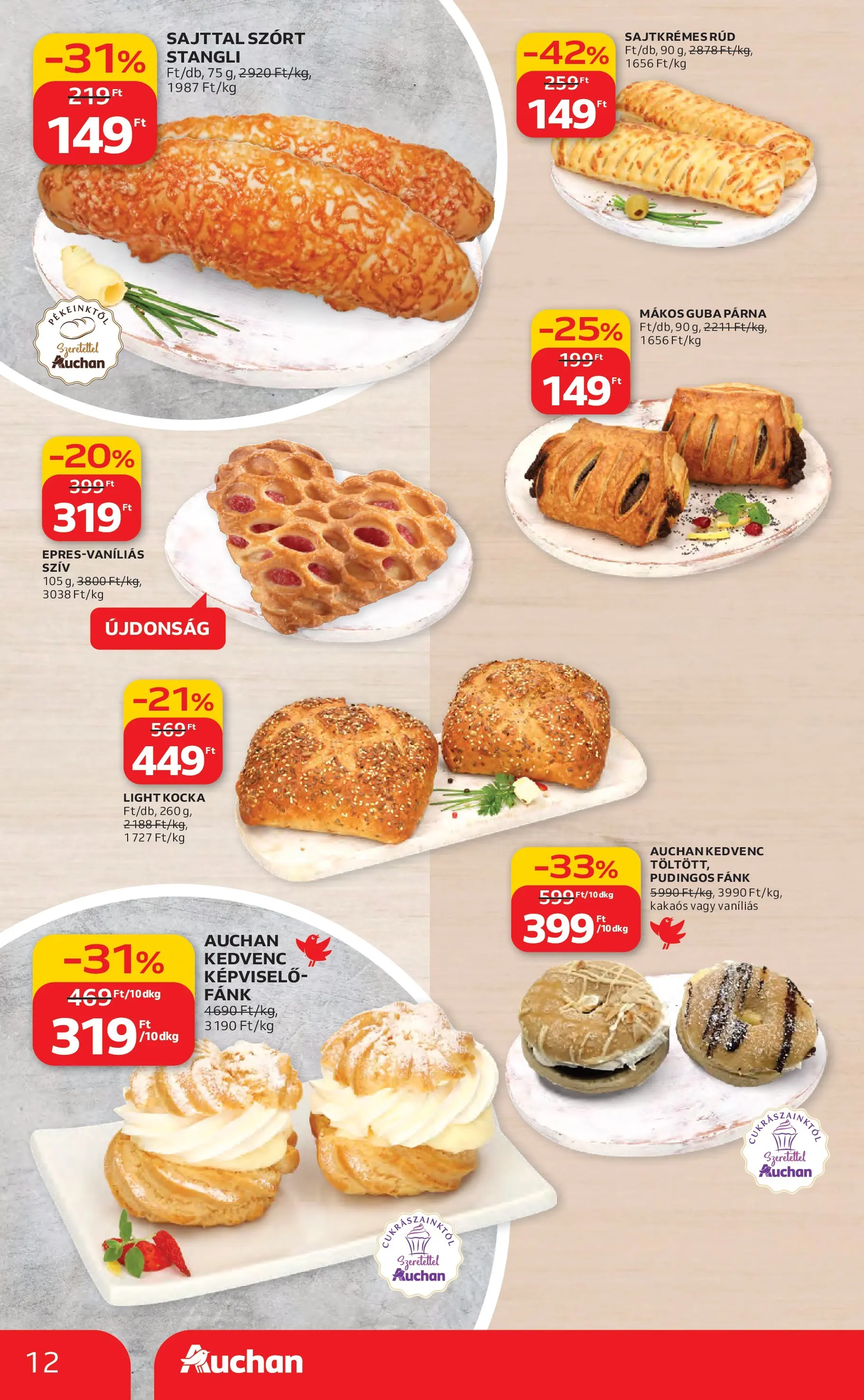 Auchan Akciós újság Miskolc - 2026.02.12. -tól/töl > akció, lapozható szórólap 🛍️ | Oldal: 12 | Termékek: Fánk, Stangli, Párna