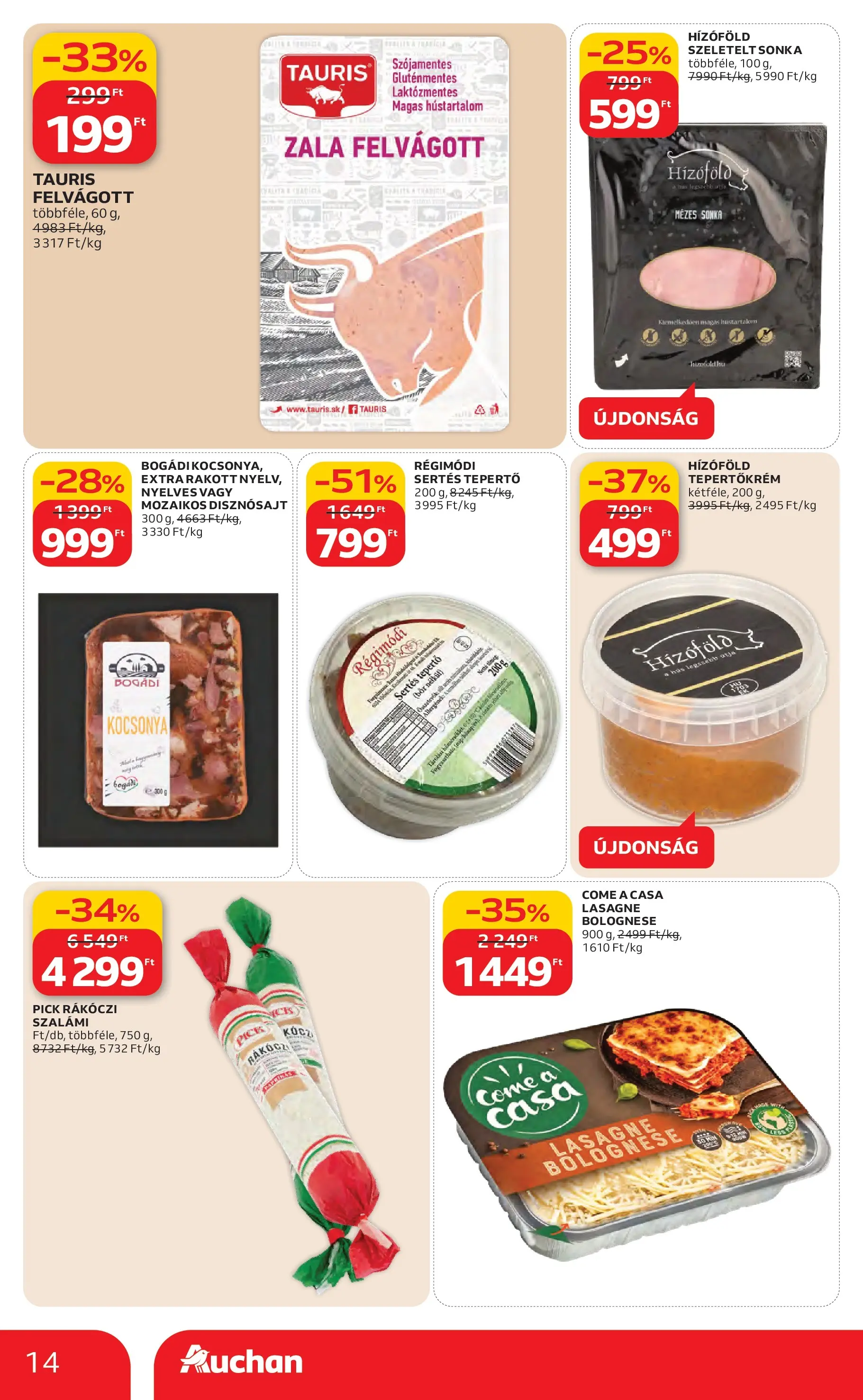 Auchan Akciós újság Miskolc - 2026.02.12. -tól/töl > akció, lapozható szórólap 🛍️ | Oldal: 14 | Termékek: Hús, Pick, Sonka, Gluténmentes