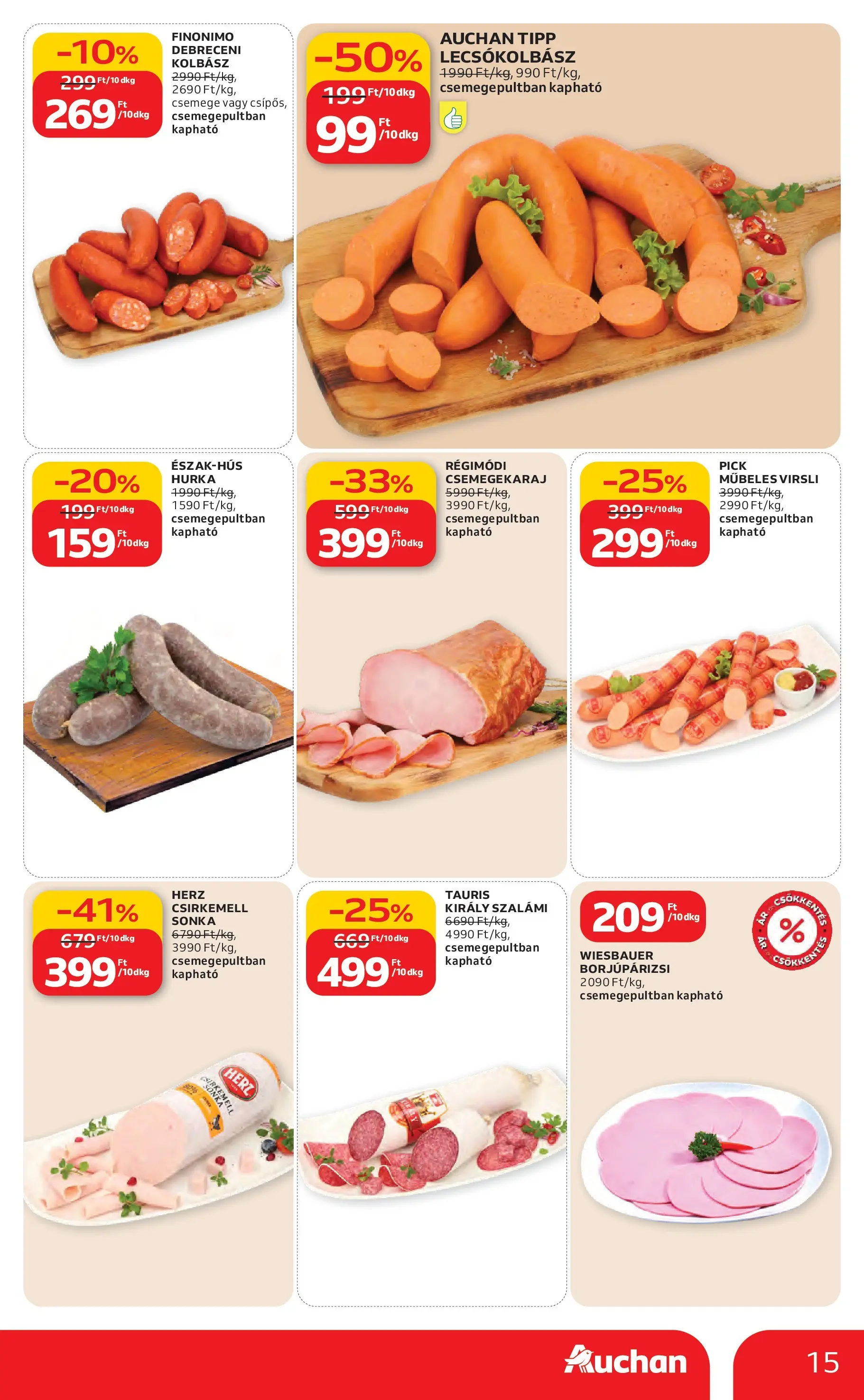 Auchan Akciós újság Miskolc - 2026.02.12. -tól/töl > akció, lapozható szórólap 🛍️ | Oldal: 15 | Termékek: Kolbász, Debreceni, Sonka, Csirkemell