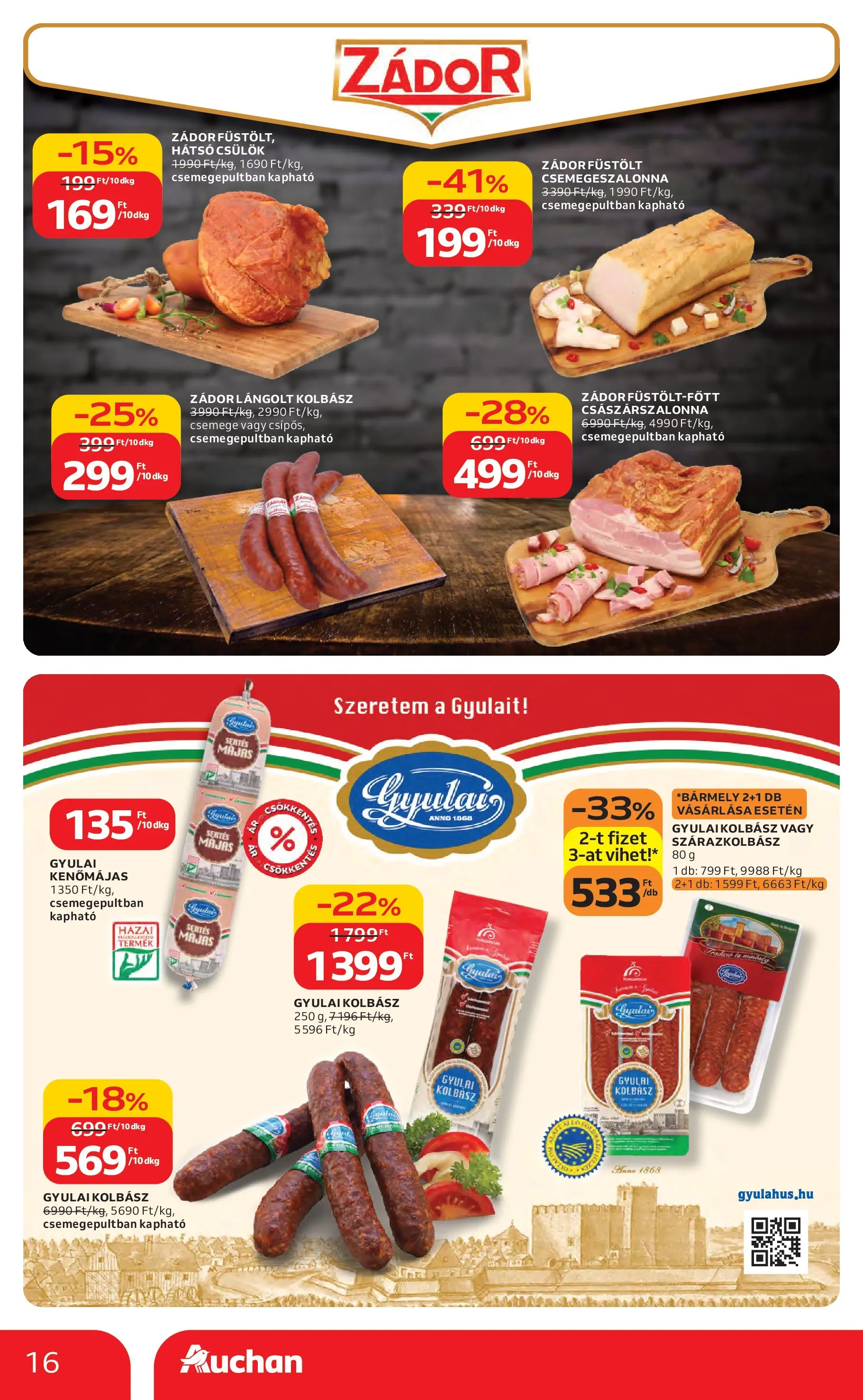 Auchan Akciós újság Miskolc - 2026.02.12. -tól/töl > akció, lapozható szórólap 🛍️ | Oldal: 16 | Termékek: Kolbász, Kenőmájas, Gyulai kolbász, Lángolt kolbász