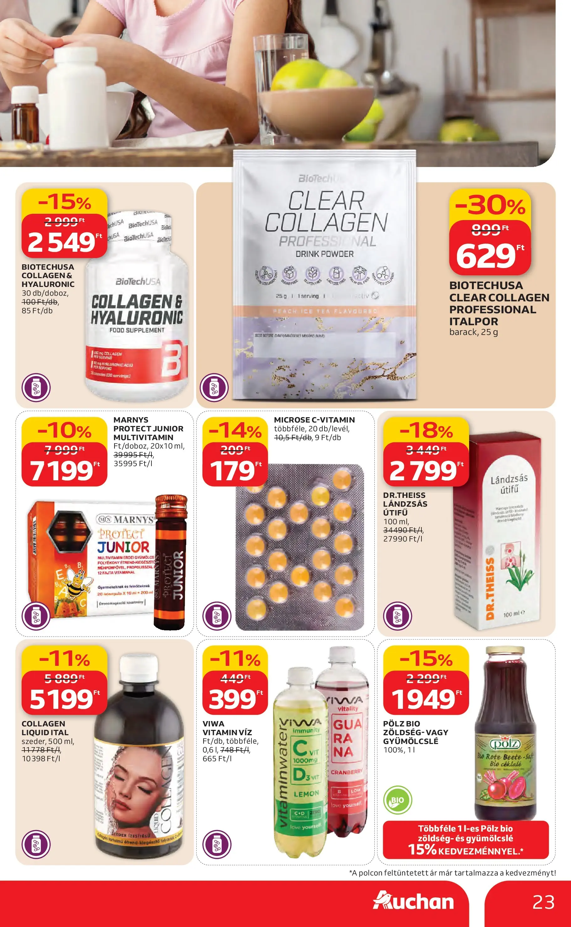 Auchan Akciós újság Miskolc - 2026.02.12. -tól/töl > akció, lapozható szórólap 🛍️ | Oldal: 23 | Termékek: Gyümölcslé, Gyümölcs, Ice tea, Multivitamin