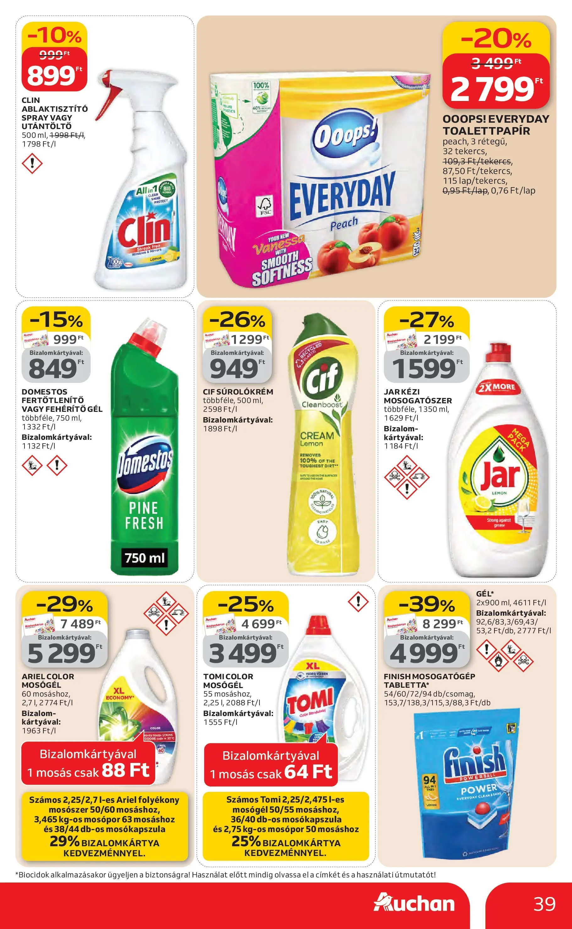 Auchan Akciós újság Miskolc - 2026.02.12. -tól/töl > akció, lapozható szórólap 🛍️ | Oldal: 39 | Termékek: Ariel, Mosógél, Mosókapszula, Mosószer