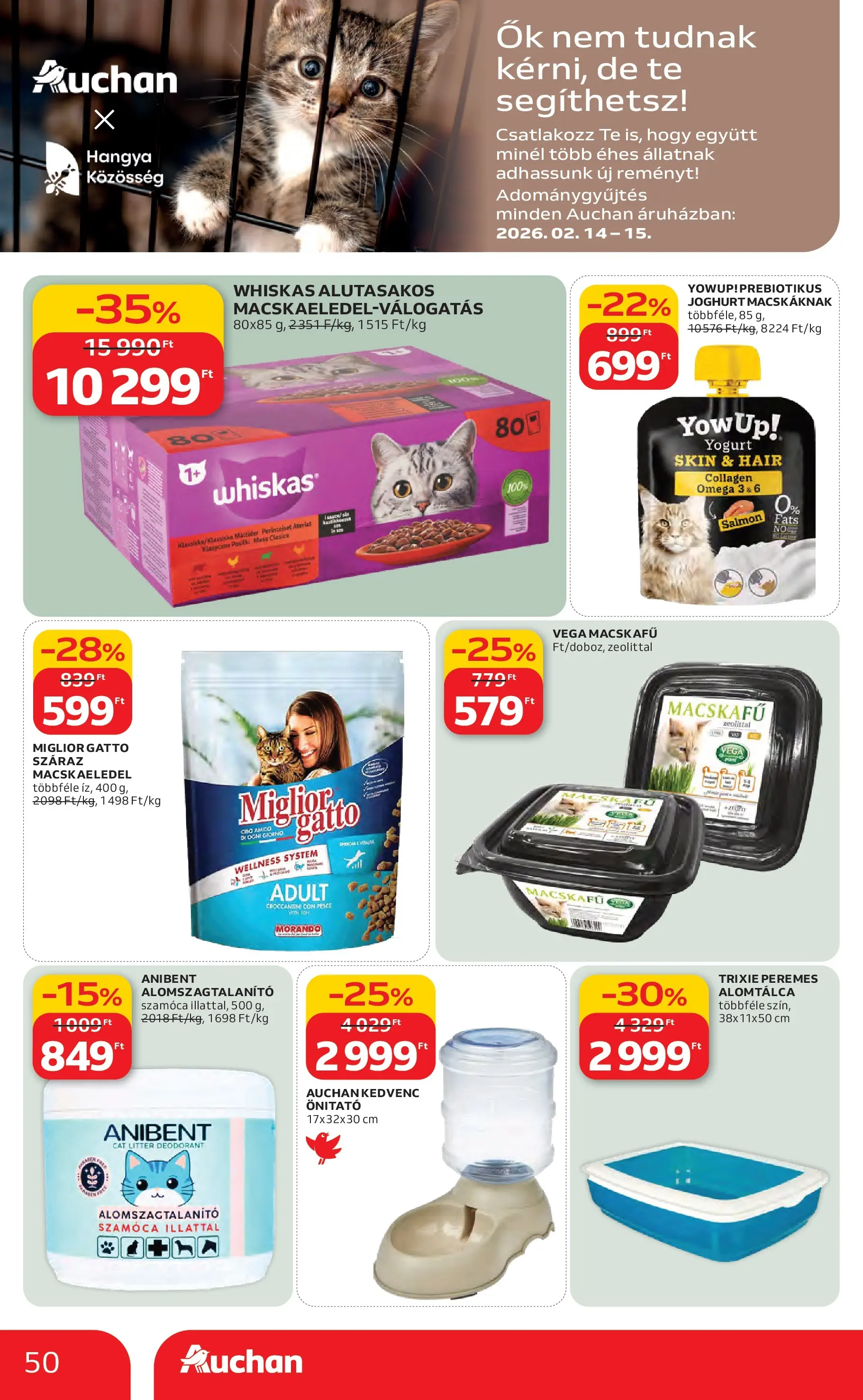 Auchan Akciós újság Miskolc - 2026.02.12. -tól/töl > akció, lapozható szórólap 🛍️ | Oldal: 50 | Termékek: Omega 3, Macskaeledel, Whiskas, Joghurt