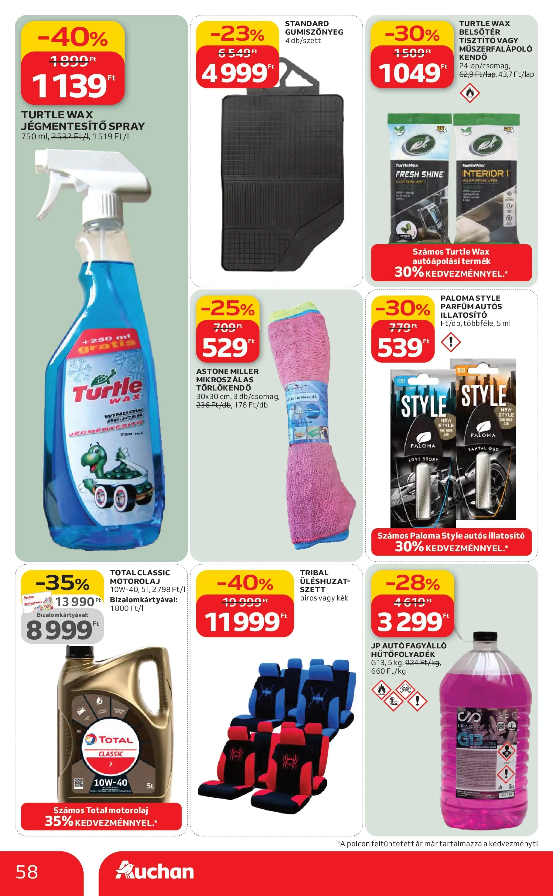 Auchan Akciós újság Miskolc - 2026.02.12. -tól/töl > akció, lapozható szórólap 🛍️ | Oldal: 58 | Termékek: Kendő, Törlőkendő, Motorolaj